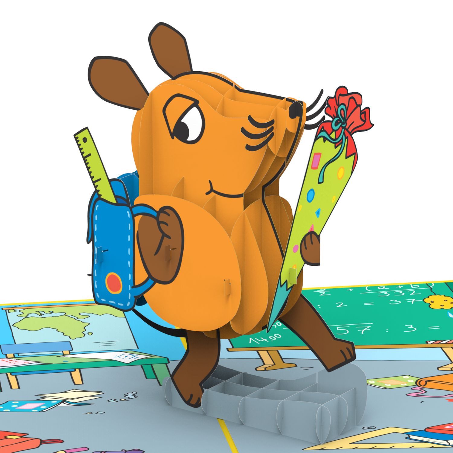 papercrush Schulanfangskarte Die Maus® mit Schultüte, Pop-Up Karte Einschulung für Mädchen & Jungen, Handgemacht, Offizielles Lizenzprodukt