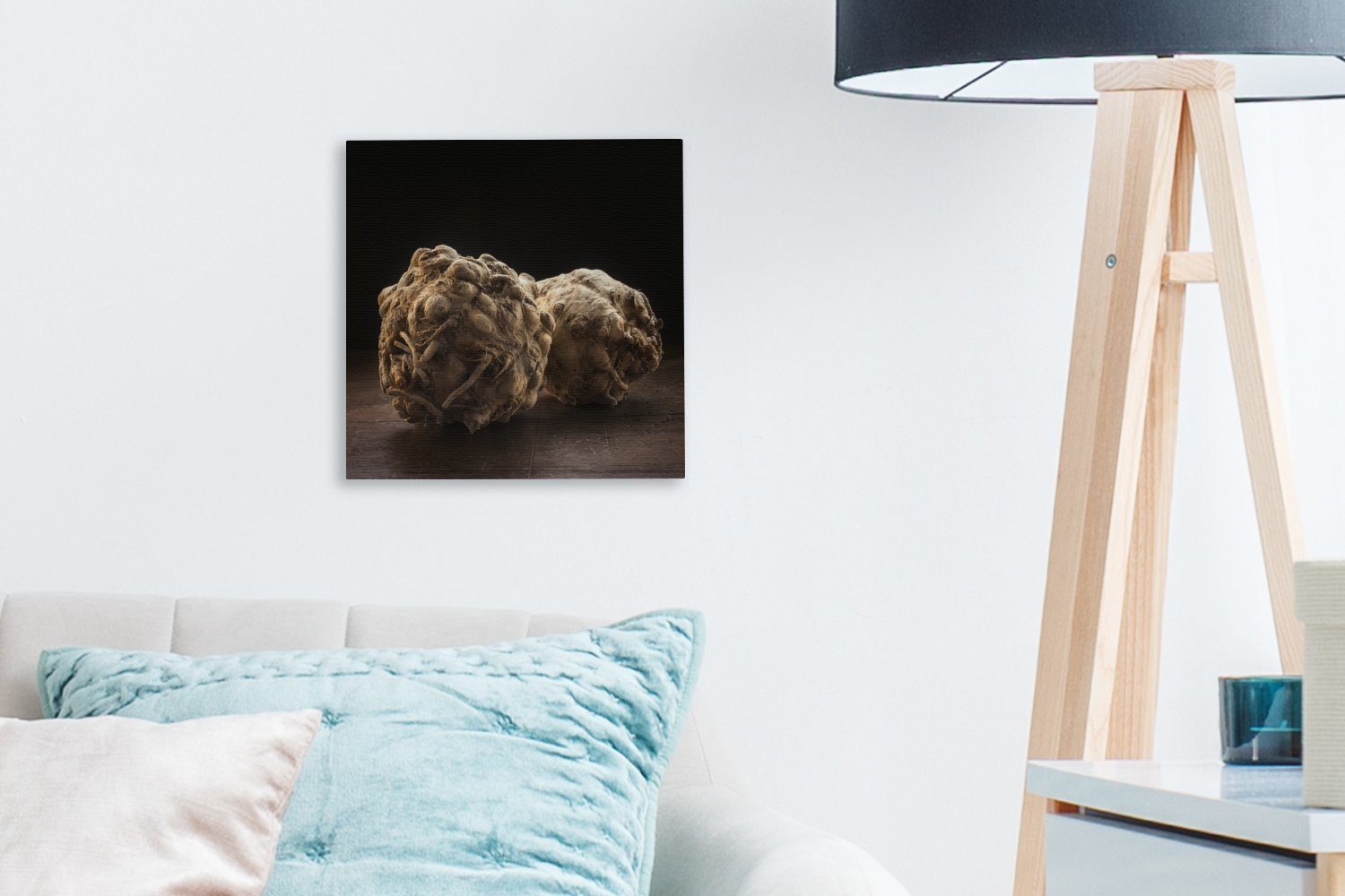 OneMillionCanvasses® Leinwandbild Knollensellerie auf St), Bilder Hintergrund, Wohnzimmer Schlafzimmer (1 mit Leinwand einem schwarzem Tisch für