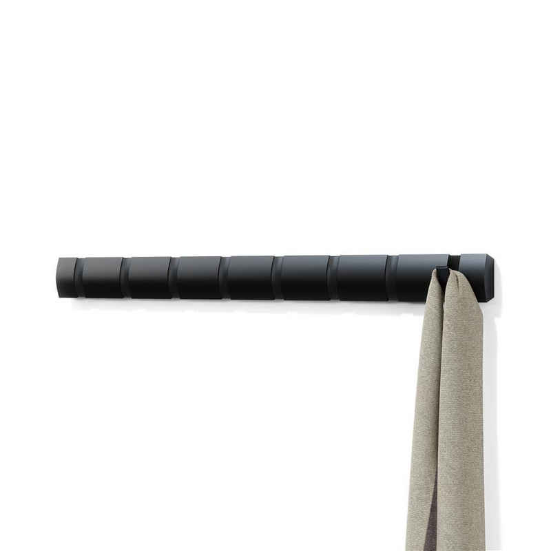 Umbra Garderobenleiste Flip, aus Holz, Schwarz, mit 8 beweglichen Garderobenhaken