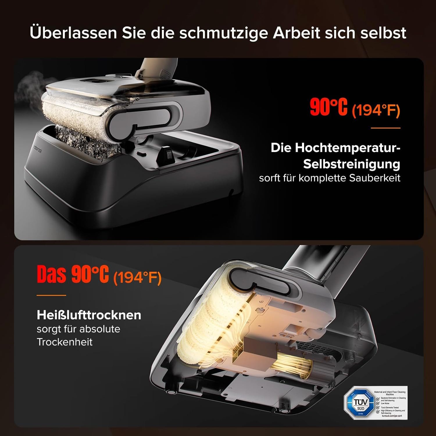Roborock Nass-Trocken-Akkusauger roborock F25 GT Series, 20.000 Pa kabelloser All-in-One Staubsauger und Mopp, 180°-Flachmodus,Hochtemperatur-Selbstreinigung und Trocknung