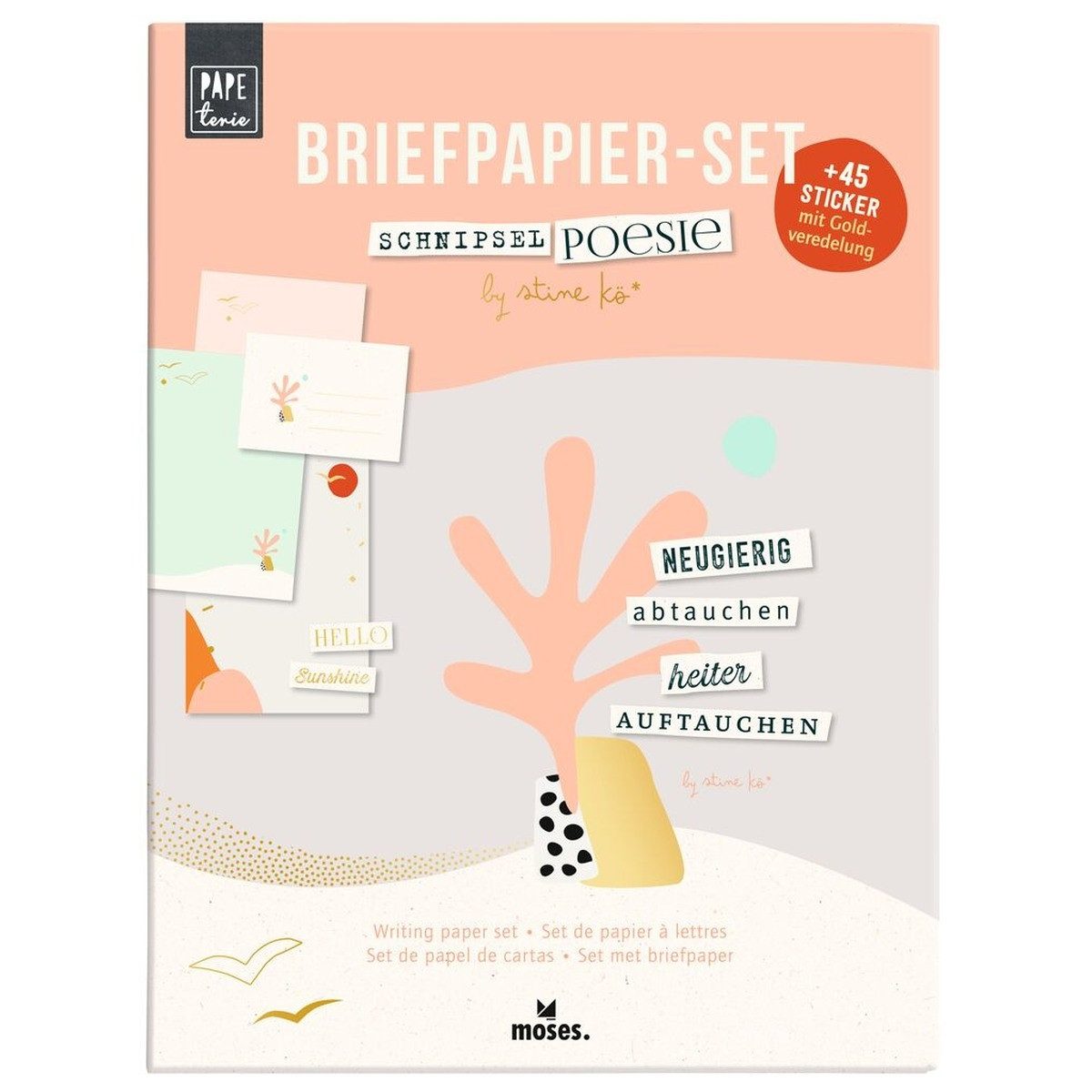 Moses. Verlag Briefpapier Briefpapier-Set Schnipselpoesie mit Umschlägen & Stickern, Briefpapier-Set,DIN A5,Goldfolien-Veredelung,Sticker,Umschläge