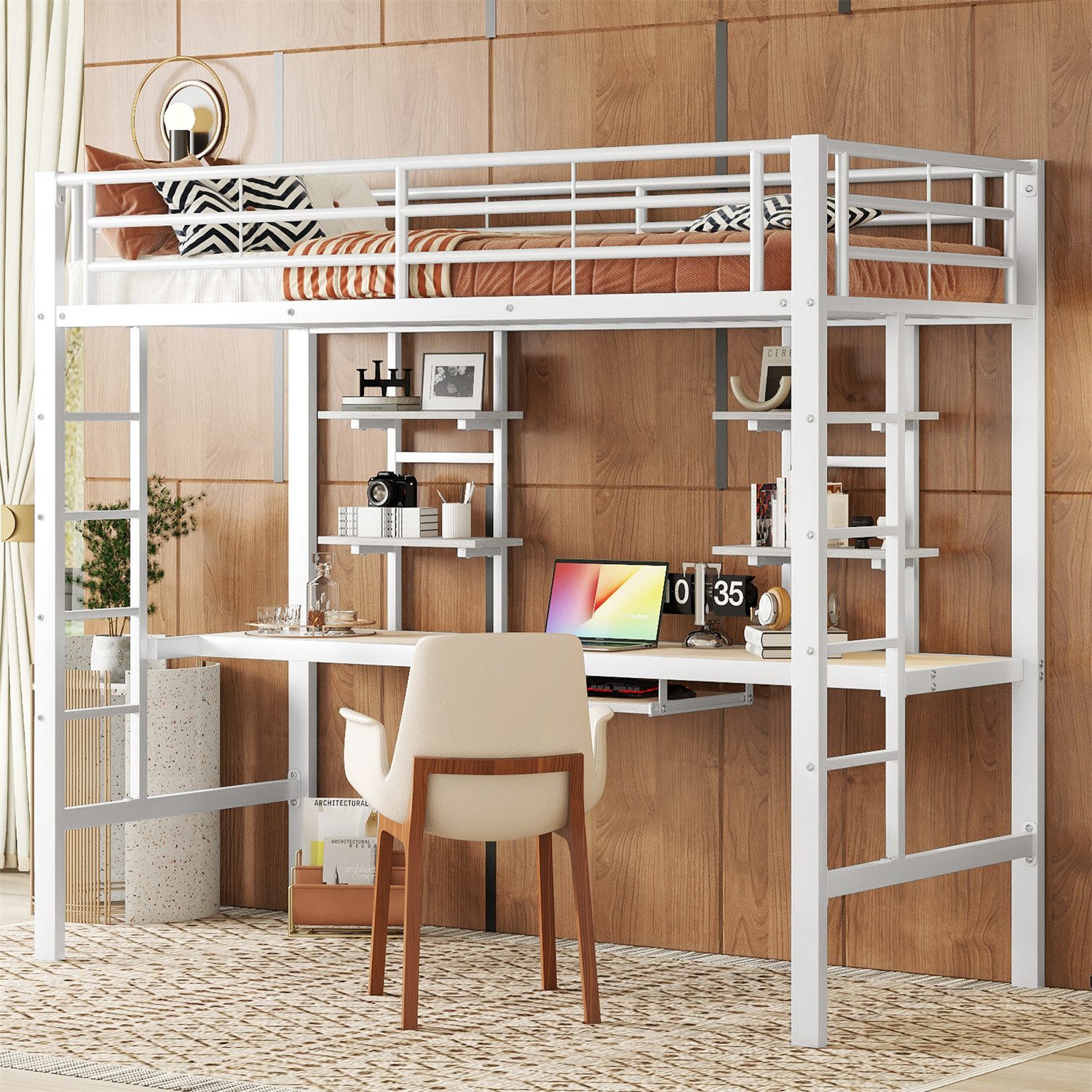 autolock Hochbett Hochbett, mit Schreibtisch und zwei Bücherregalen, 90*200cm