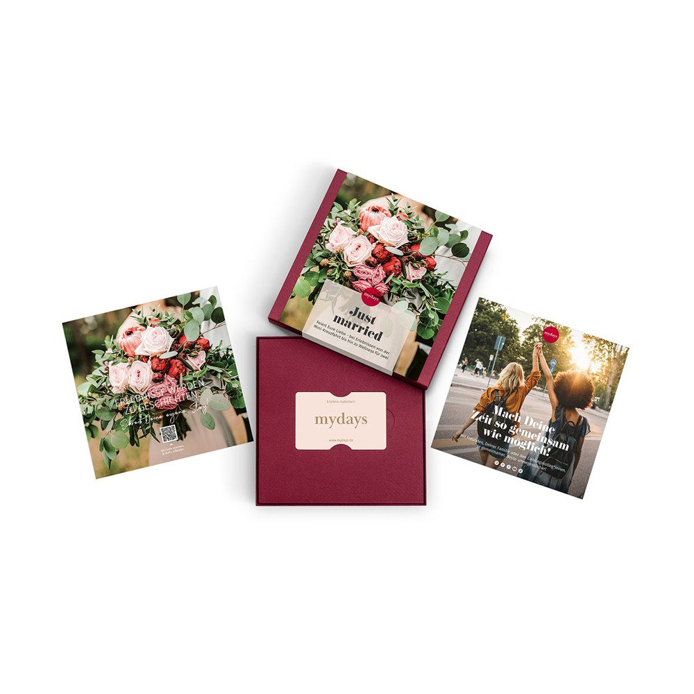 mydays Erlebnisgutschein Geschenkbox Just Married, Einfach Ja sagen zu einem Erlebnis von entspannend bis aufregend – Bild 2 von 4