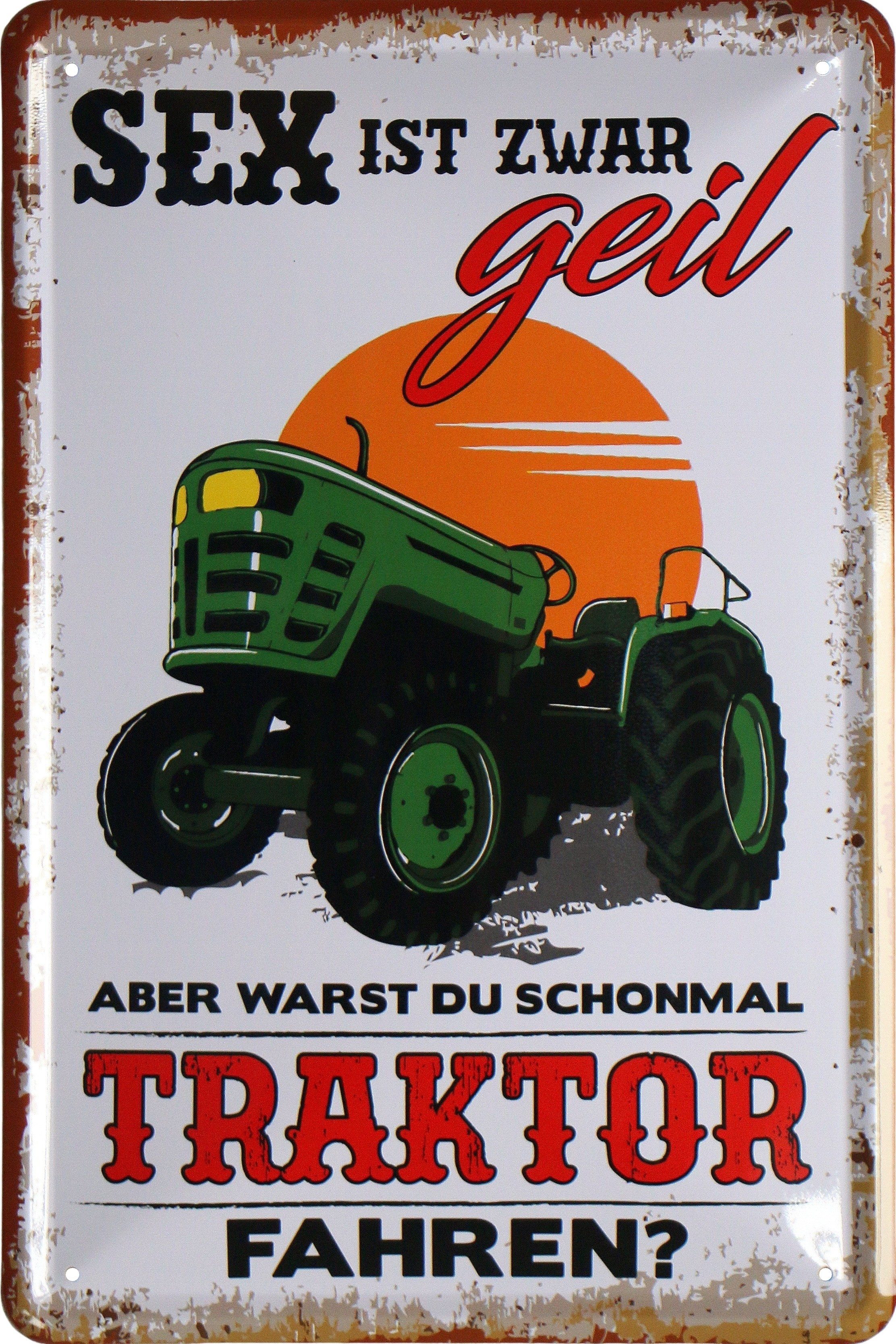WOGEKA ART Metallbild Traktor - Sex ist zwar geil - 20 x 30 cm Retro Blechschild, Blech1626, Metallschild Wanddeko Schild Wandbild Türschild Trecker Bauer