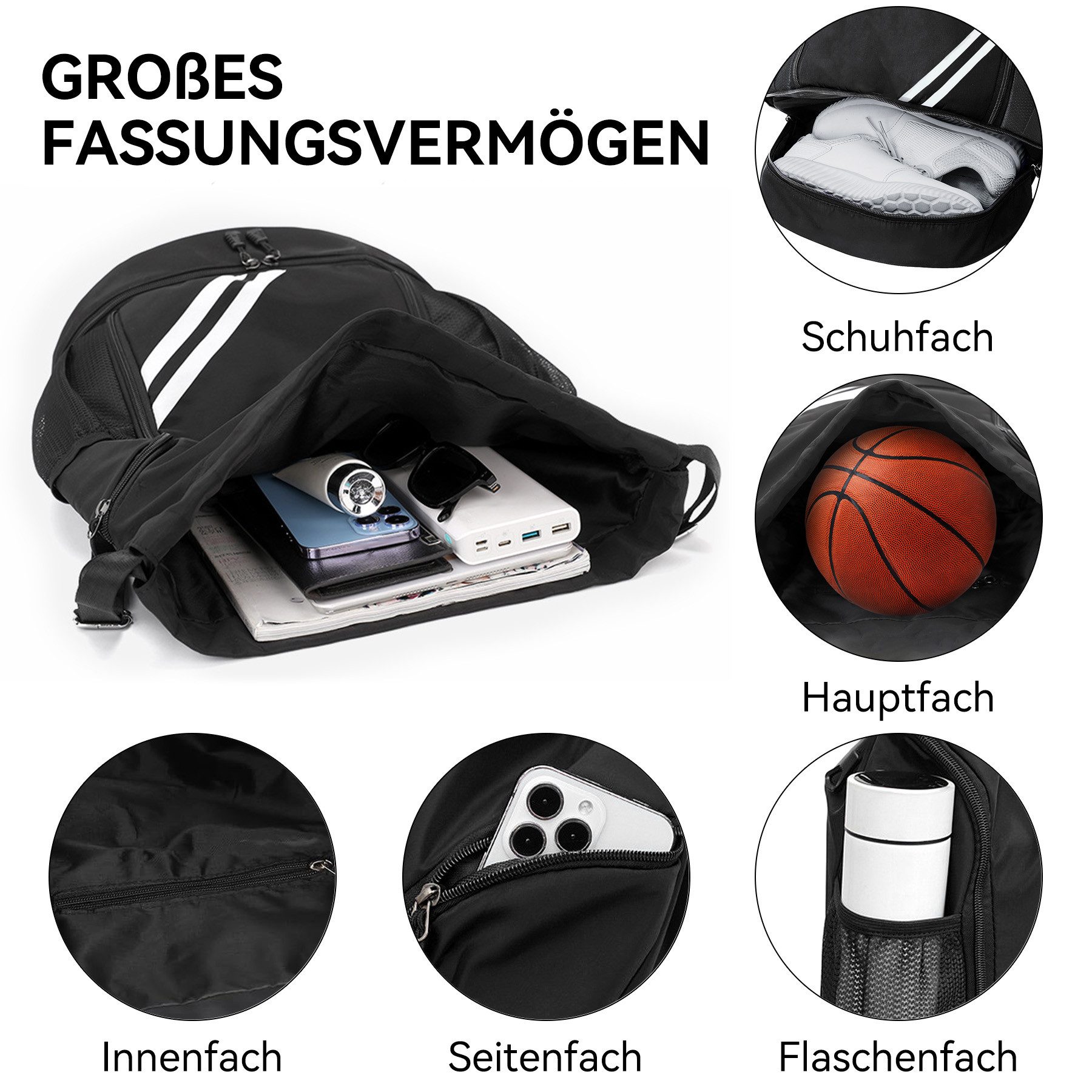 Bold Leisure Bag Gym Bag Sports Bag Large Capacity Football Bag (adjustable, large capacity, with ball and bottom compartment, waterproof, ideal for women, men, juniors, football), Ideal for Men Waterproof Backpack