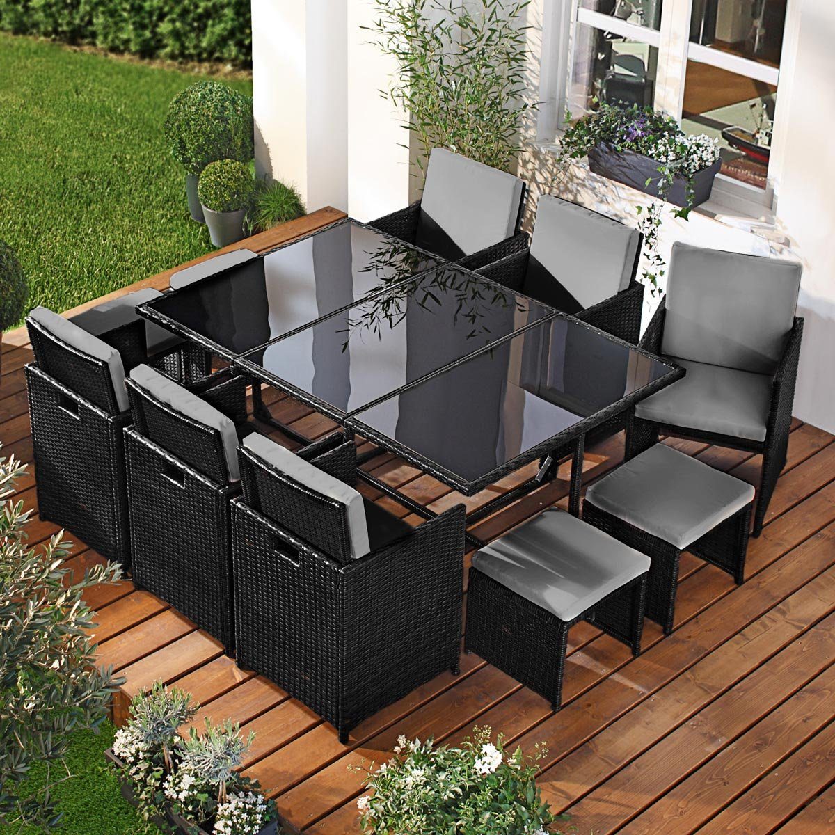 BRAST Essgruppe Gartenmöbel Set Camouflage Deluxe 8-12 Personen viele Modelle & Farben, (11-tlg., inkl. Kissen & Abdeckung), Outdoor Loungemöbel Sitzgruppe Essgruppe Garnitur