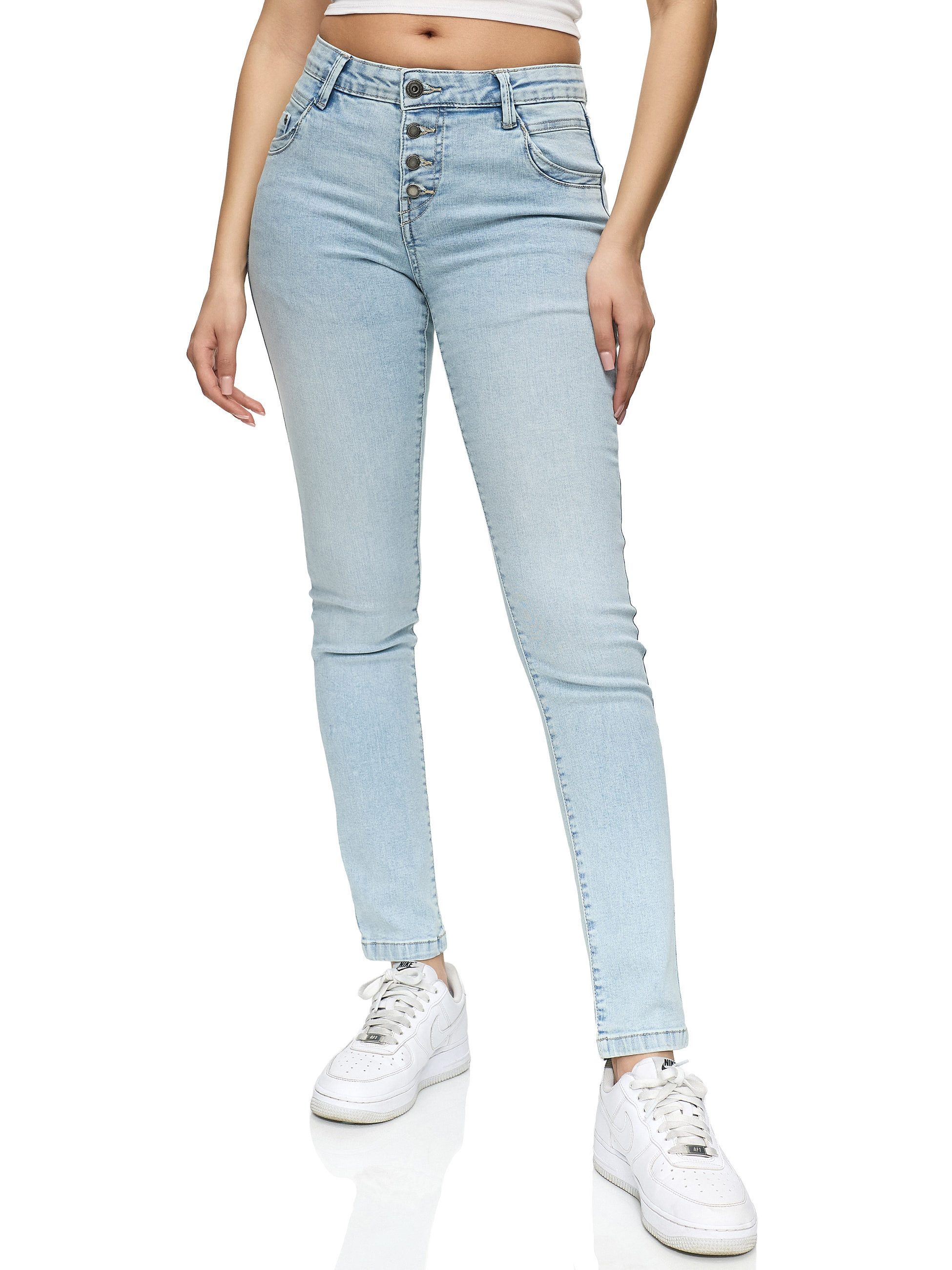 REPUBLIX Stretch-Jeans ISLA Damen Knopf Mid Waist Stretch Denim Jeans