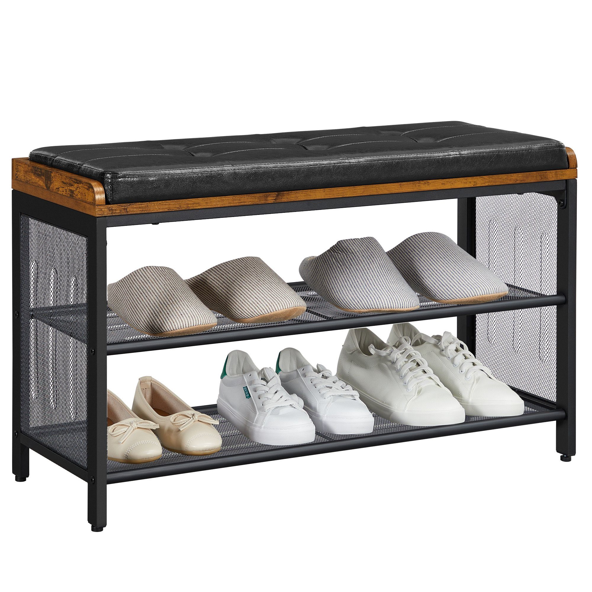 VASAGLE Schuhregal, Sitzbank mit Gitterablage, 80 x 30 x 48 cm