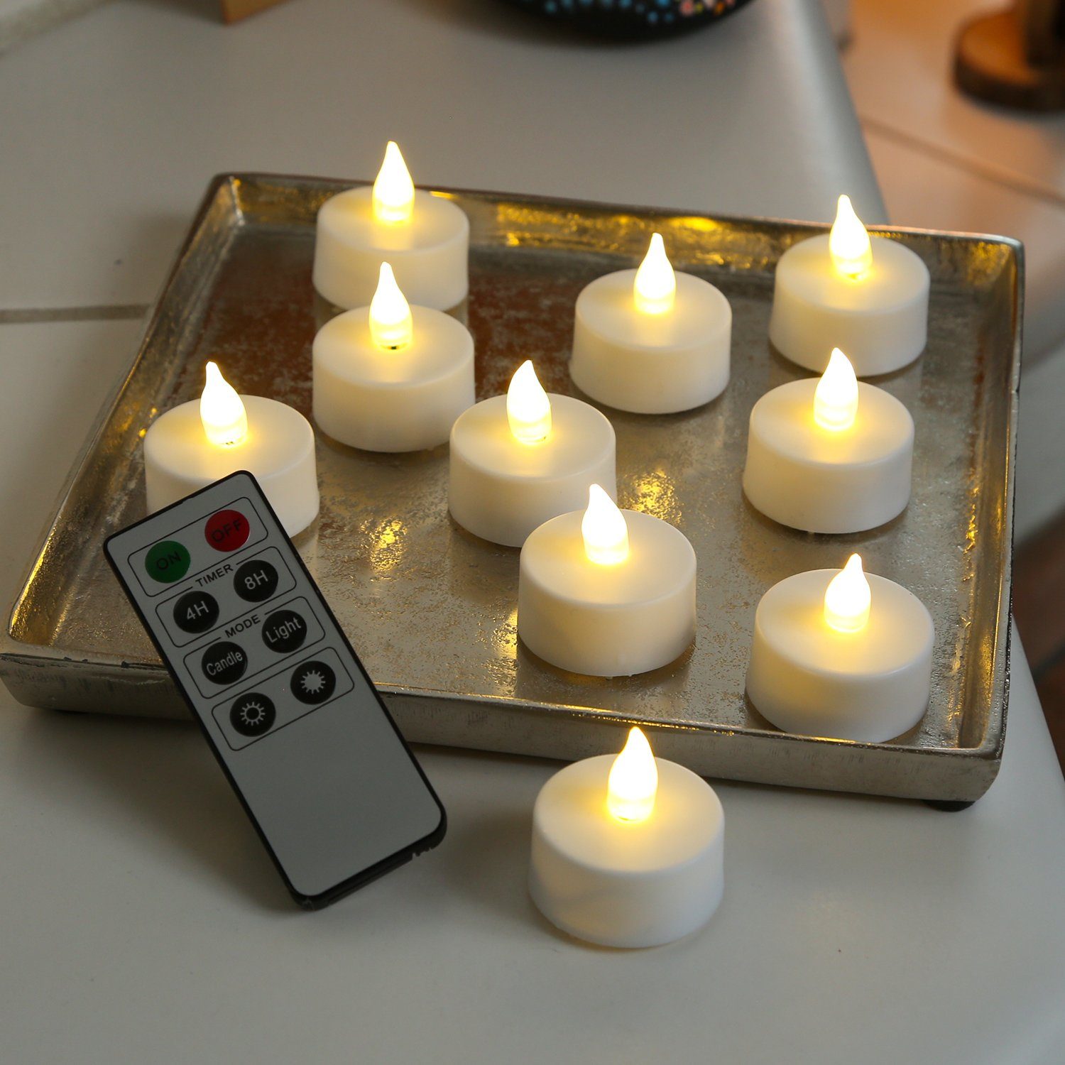 MARELIDA LED-Kerze LED Teelichter flackernde Flamme Timer Inkl.  Fernbedienung Funktionen 10er Set (10-tlg)