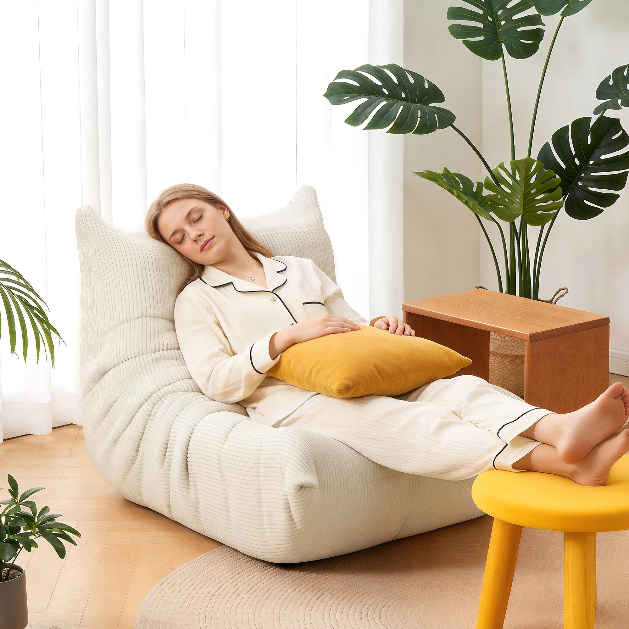 oyajia Sitzsack Relaxsessel Sofa Einzelsofa mit Hochelastischer Schwamm (mit Rückenlehne Einzelsofa), ohne Montage,Bequem & Modern für Wohnzimmer & Schlafzimmer