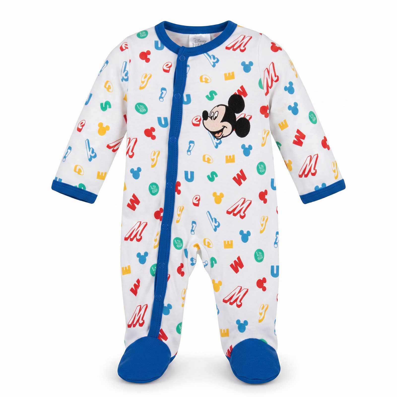 Disney Strampler Disney Mickey Maus Baby-Strampler Langarm mit Füßen Gr. 74 Baumwolle