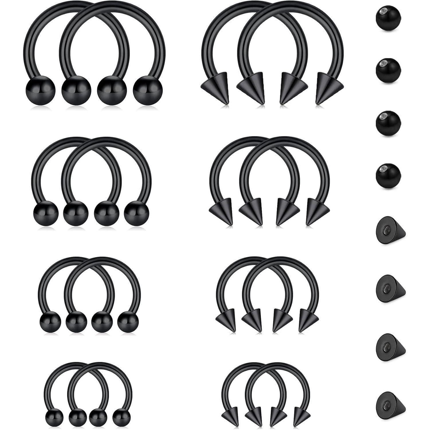 LuxusKollektion Piercing-Set Nasenring Hufeisen 16G Chirurgenstahl Rosegold 24stk Set schwarz