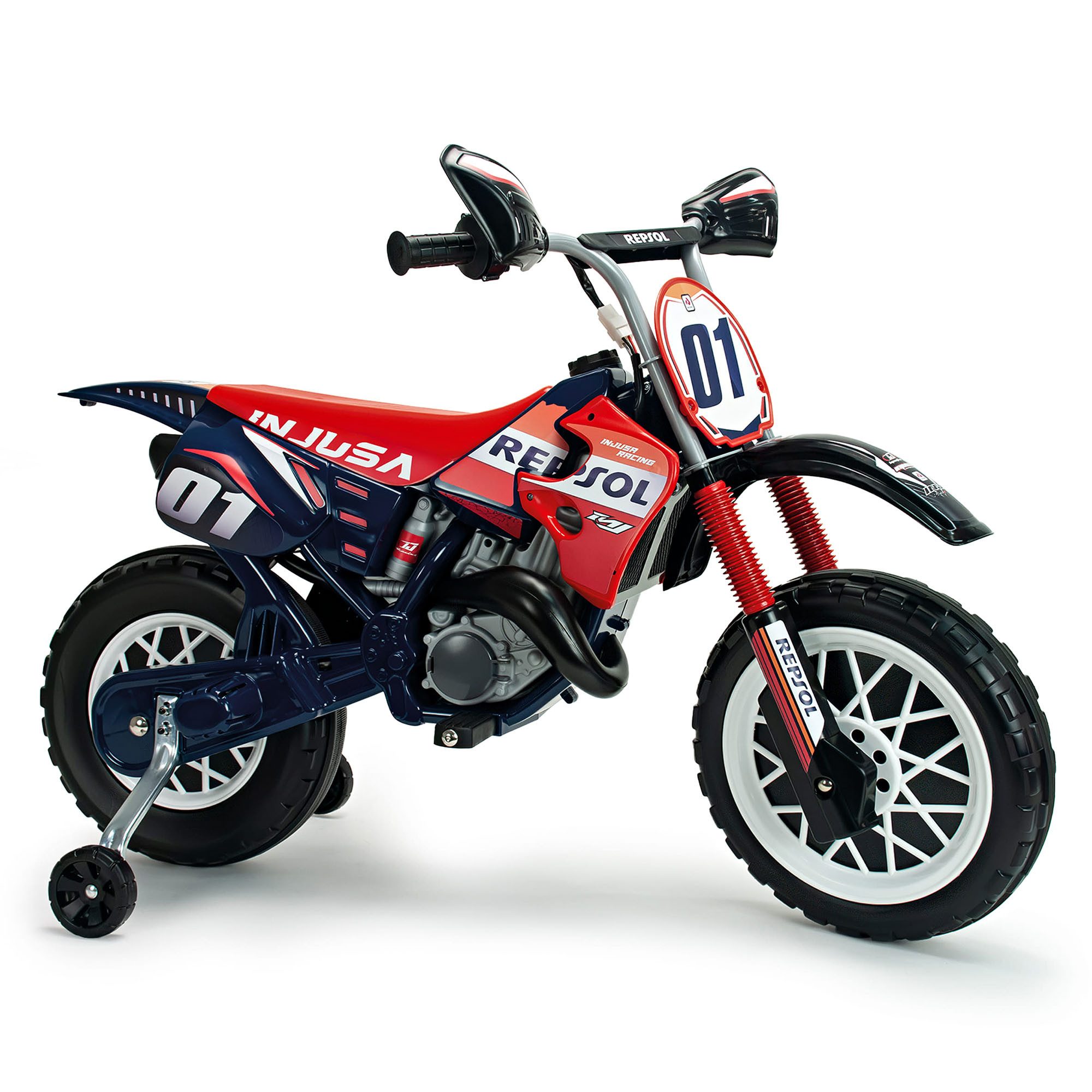 INJUSA Elektro-Kindermotorrad Repsol, Belastbarkeit 30 kg, Elektro-Kindermotorrad 6V Rennmaschine, ab 3 Jahren, mit Stützrädern