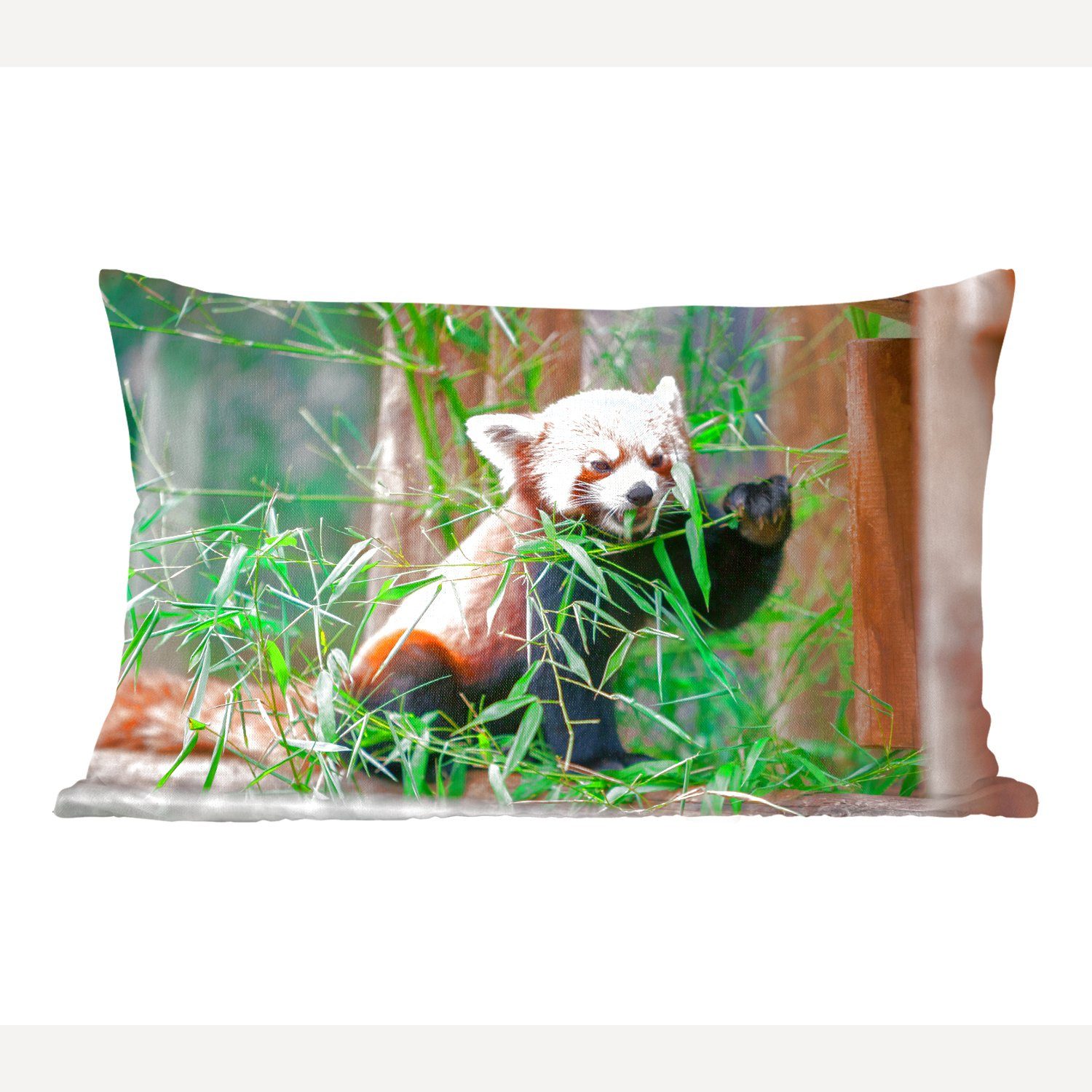 MuchoWow Dekokissen Roter Panda - Bambus - Grün, Wohzimmer Dekoration, Zierkissen, Dekokissen mit Füllung, Schlafzimmer