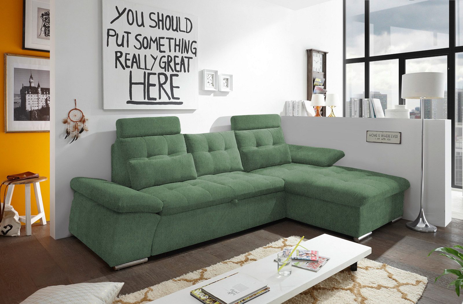 ED EXCITING DESIGN Ecksofa Jakarta, mit Schlaffunktion, Kopfstützen, Armlehnenfunktion