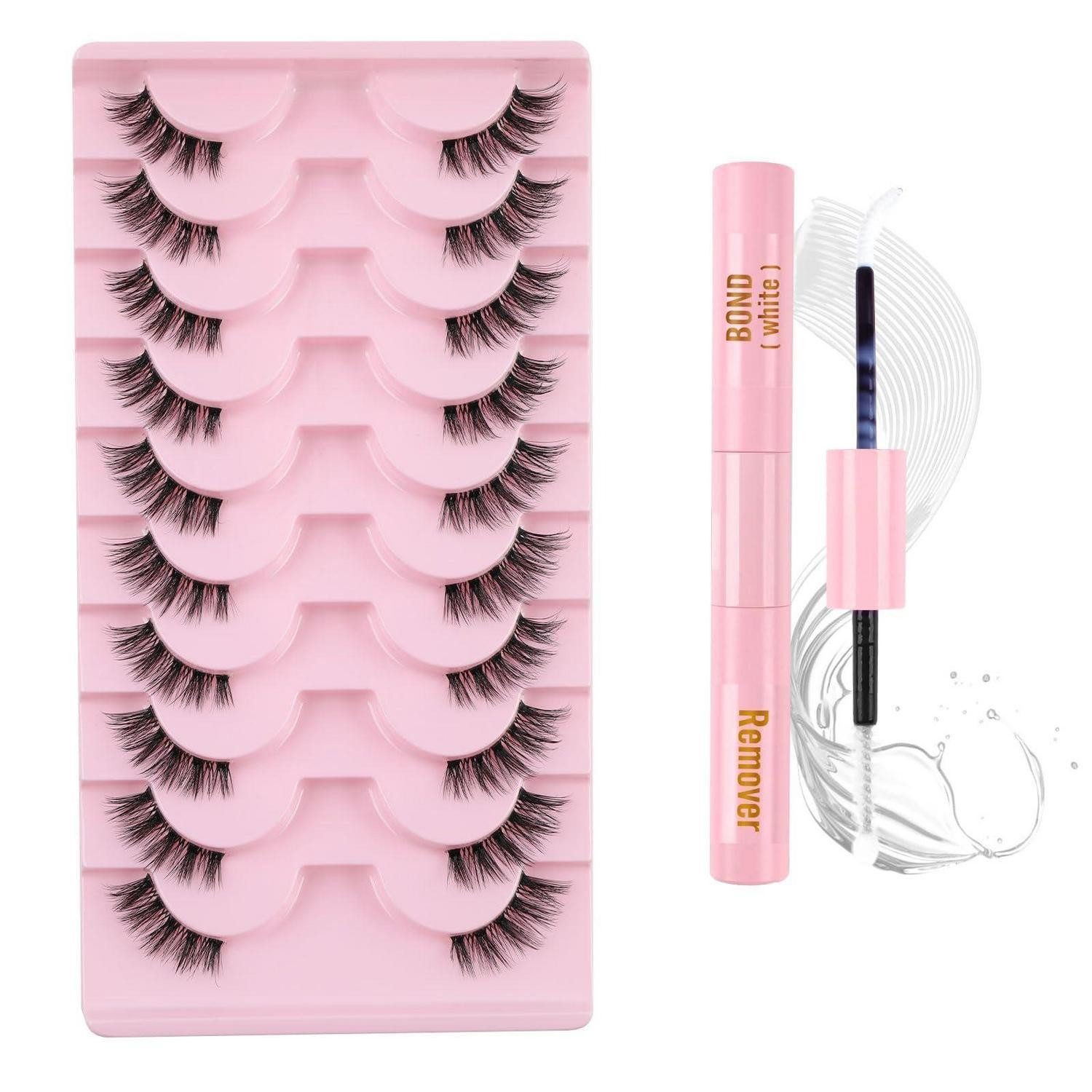 LuxusKollektion Bandwimpern Halbe Wimpern Set Cat Eye mit Kleber 10 Paar