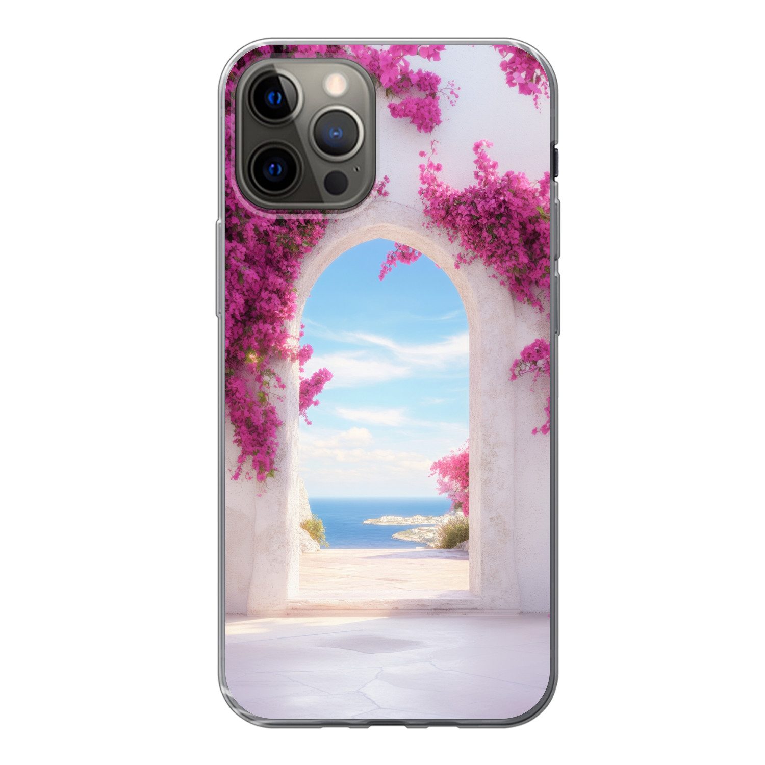 MuchoWow Handyhülle für Apple iPhone 13 Pro Meer - Rosa - Blumen - Tor, Smartphone-Bumper, Print, Handy Schutzhülle Dünn