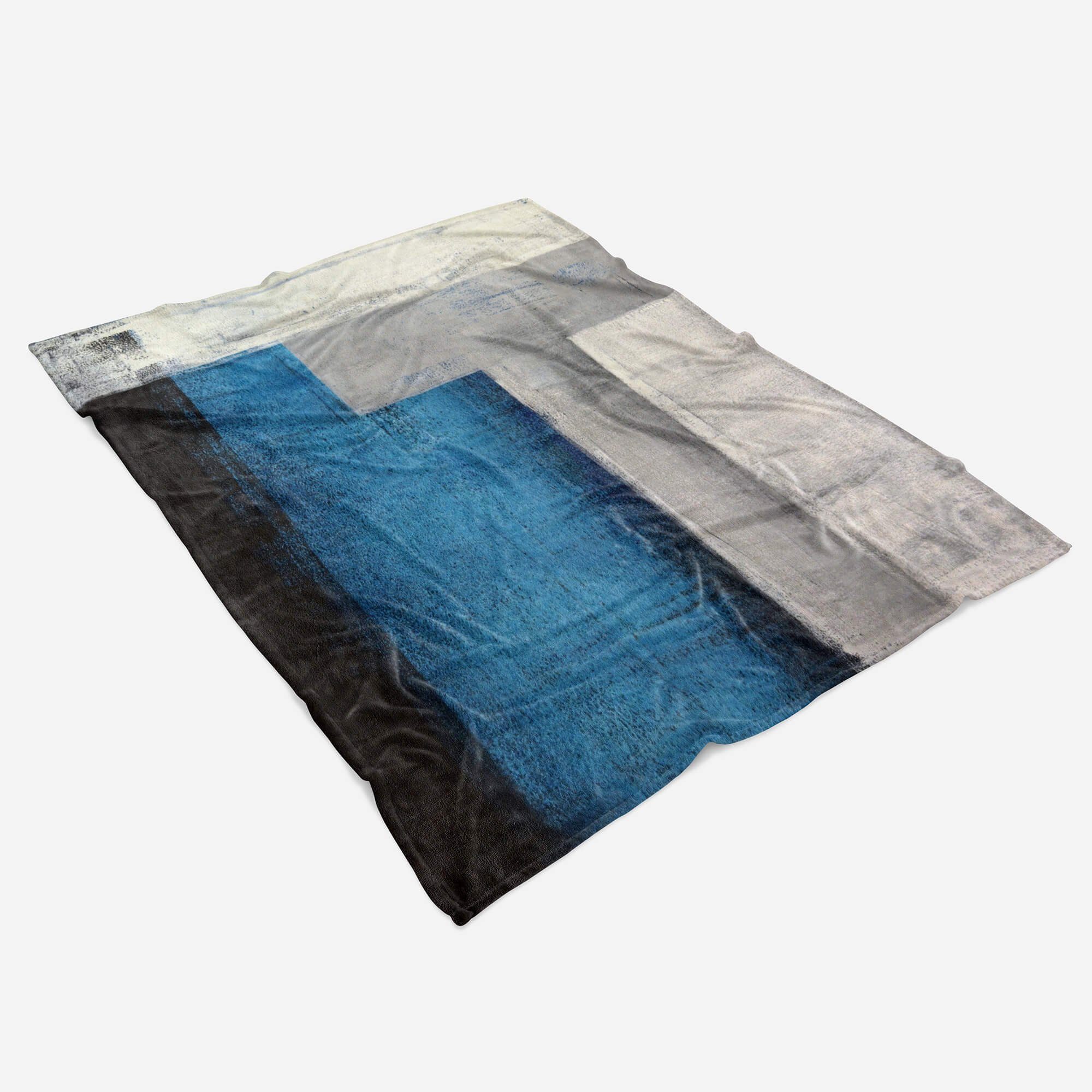 mit Baumwolle-Polyester-Mix Art (1-St), Struktur, Abstrakt Saunatuch Blau Strandhandtuch Kuscheldecke Fotomotiv Handtuch Handtücher Handtuch Sinus