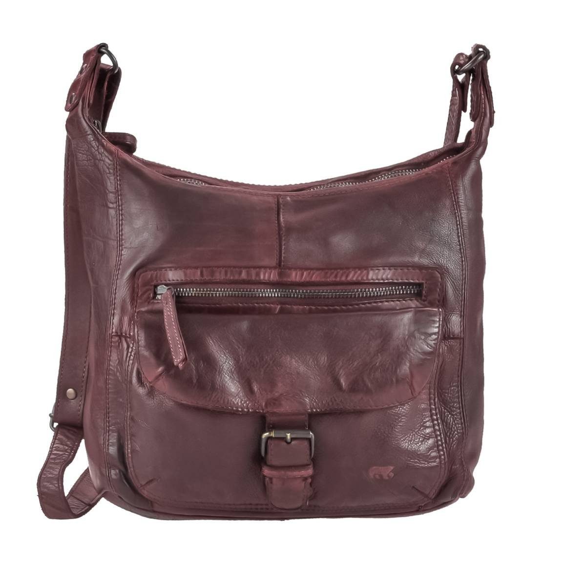 30cm, rot Schultertasche Leder Design Damen Umhängetasche in Anna, bordeaux Shopper, Bear Handtasche,