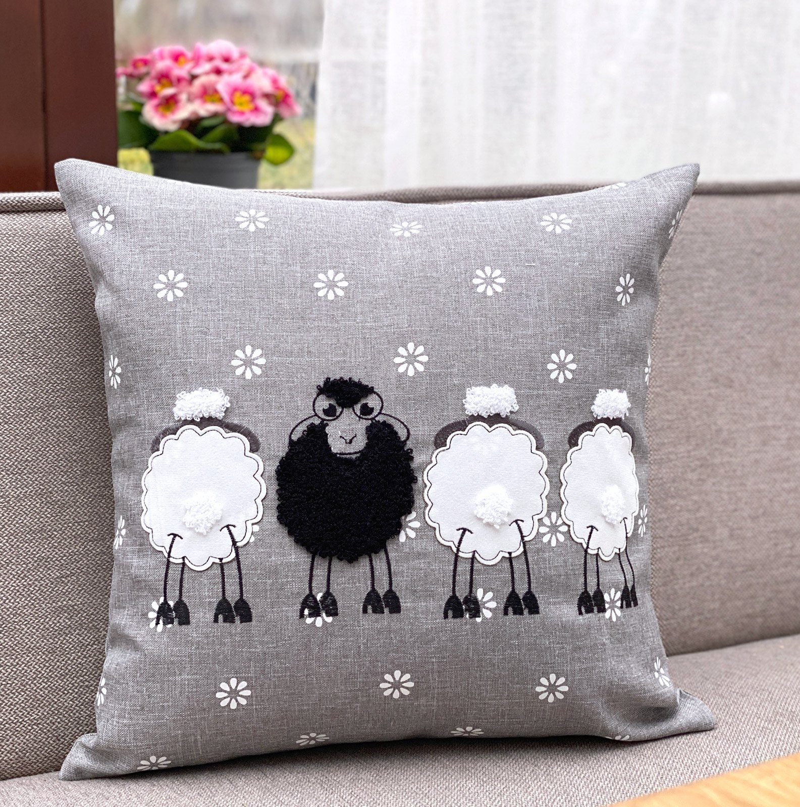 heimtexland Tischdecke Gobelin Tischdeko Osterdeko Tischset Deko Kissen (Stück 1-tlg, 1), Kissenhülle 40x40 I Applikation I Leinen-Optik I Sofakissen – Bild 3 von 3