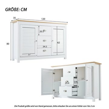 Ulife Sideboard Kommode mit 2 Türen und 3 Schubladen,Maße: B120/H80/T35 cm, Lackierte MDF, Kommode mit Metallgriffen