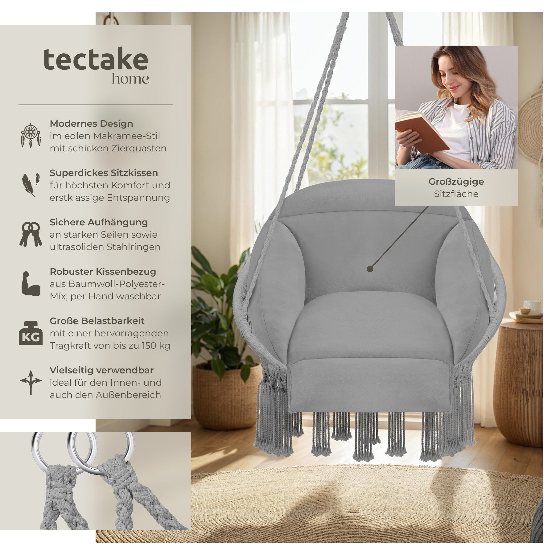 tectake Hängesessel Schaukelstuhl Samira, mit dickem günstig online kaufen