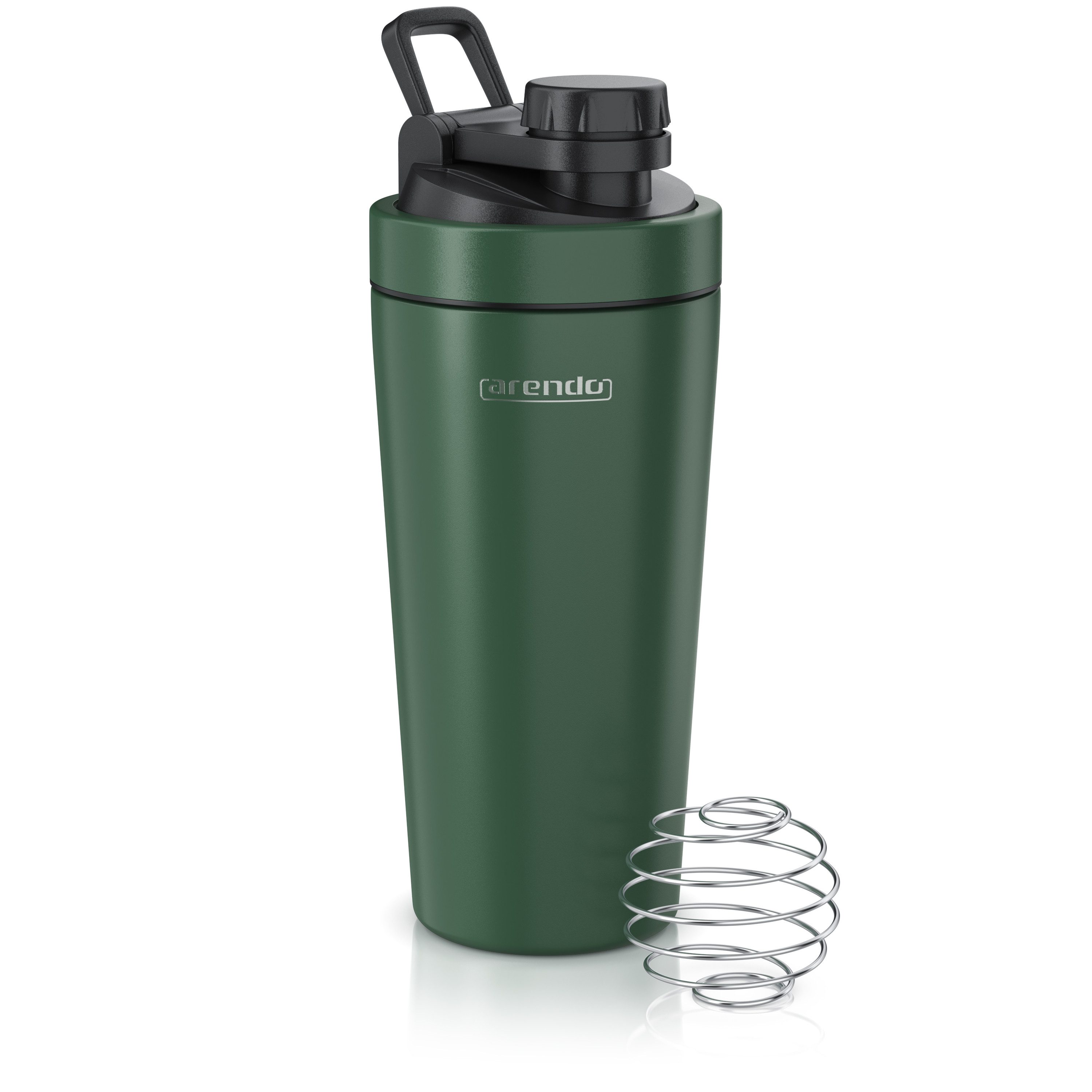 Arendo Protein Shaker Edelstahl Eiweißshaker 750 ml, verschließbar, bruchfest, BPA-frei, Edelstahl, auslaufsicher, spülmaschinengeeignet, mit Tragegriff und Mixball