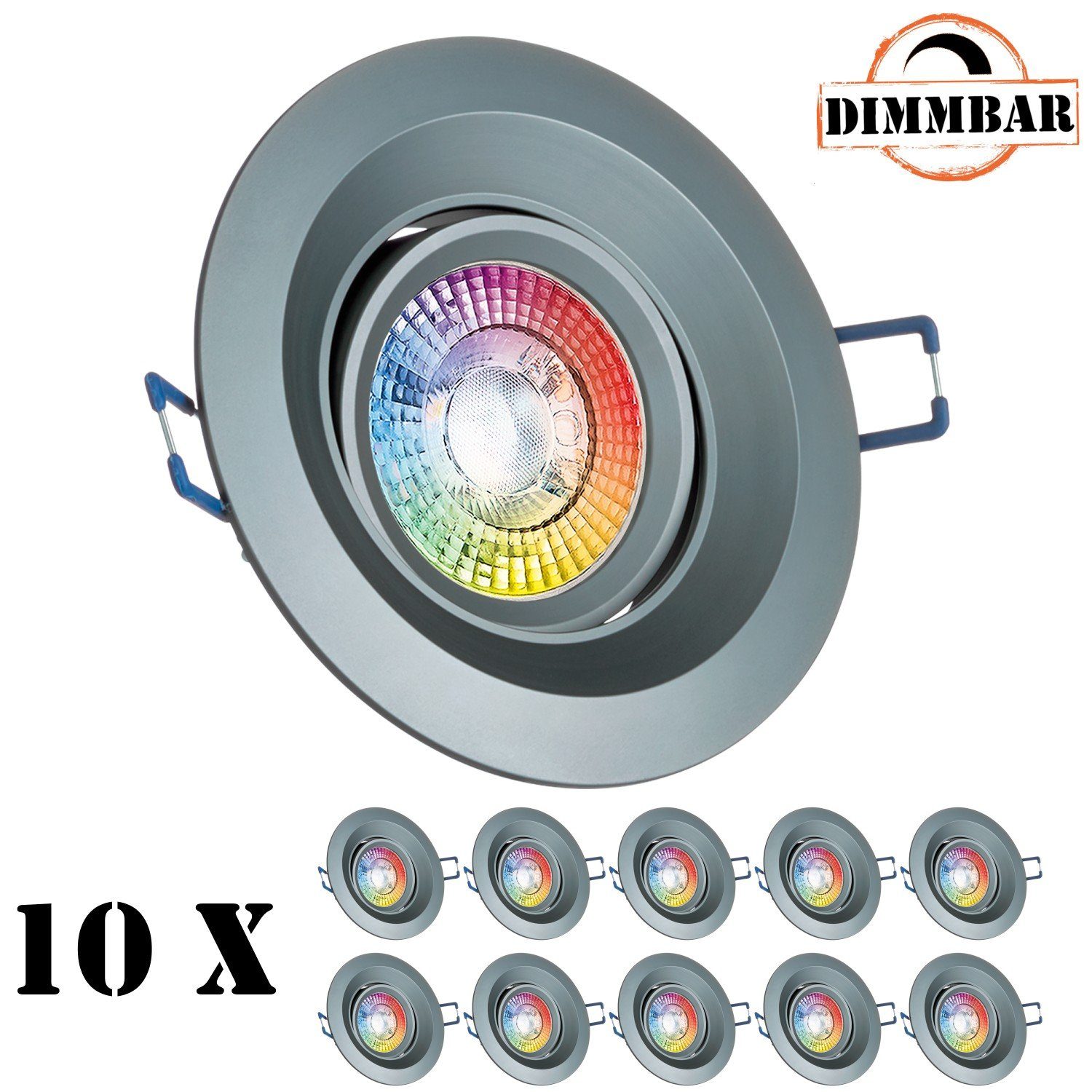 LEDANDO LED Einbaustrahler 10er RGB LED Einbaustrahler Set extra flach in anthrazit mit 3W LED vo