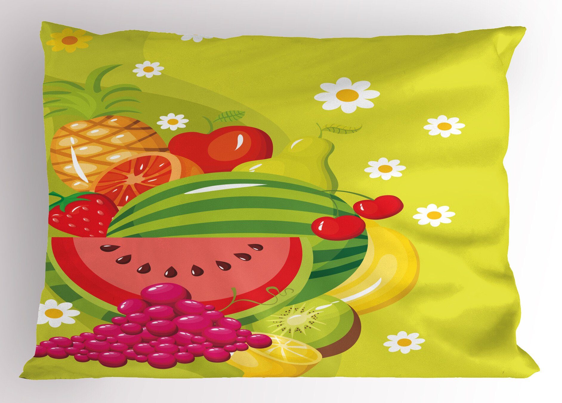 Kissenbezüge Dekorativer Standard King Size Gedruckter Kissenbezug, Abakuhaus (1 Stück), Obst Cartoon Natural Food Gänseblümchen