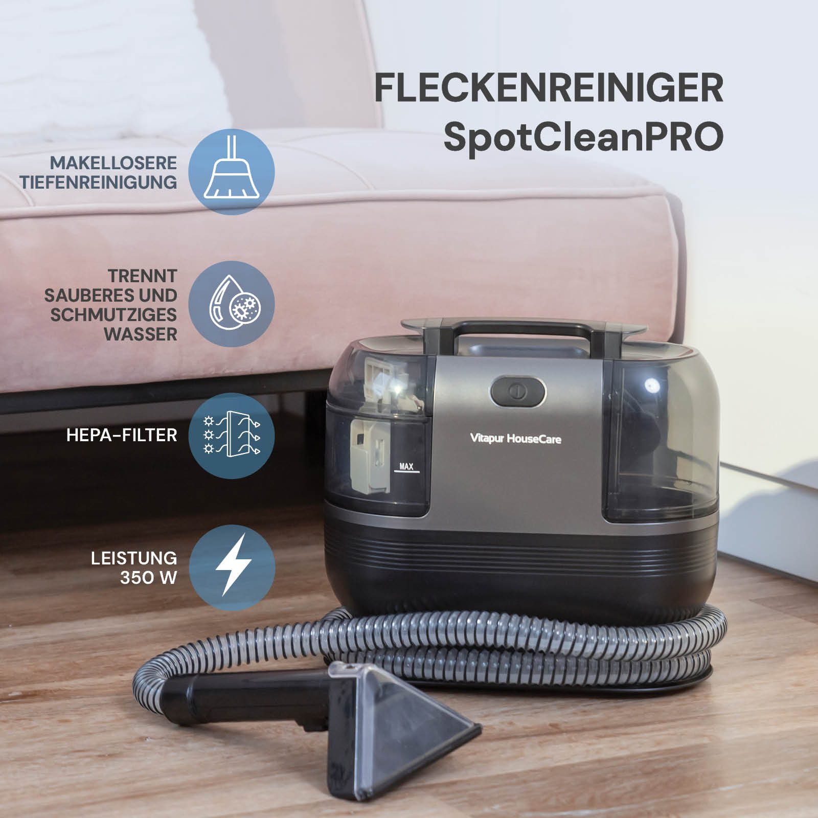 Vitapur Wasserfiltersauger Waschsauger Teppichreiniger & Sprühfunktion - Fleckenreiniger, 350,00 W
