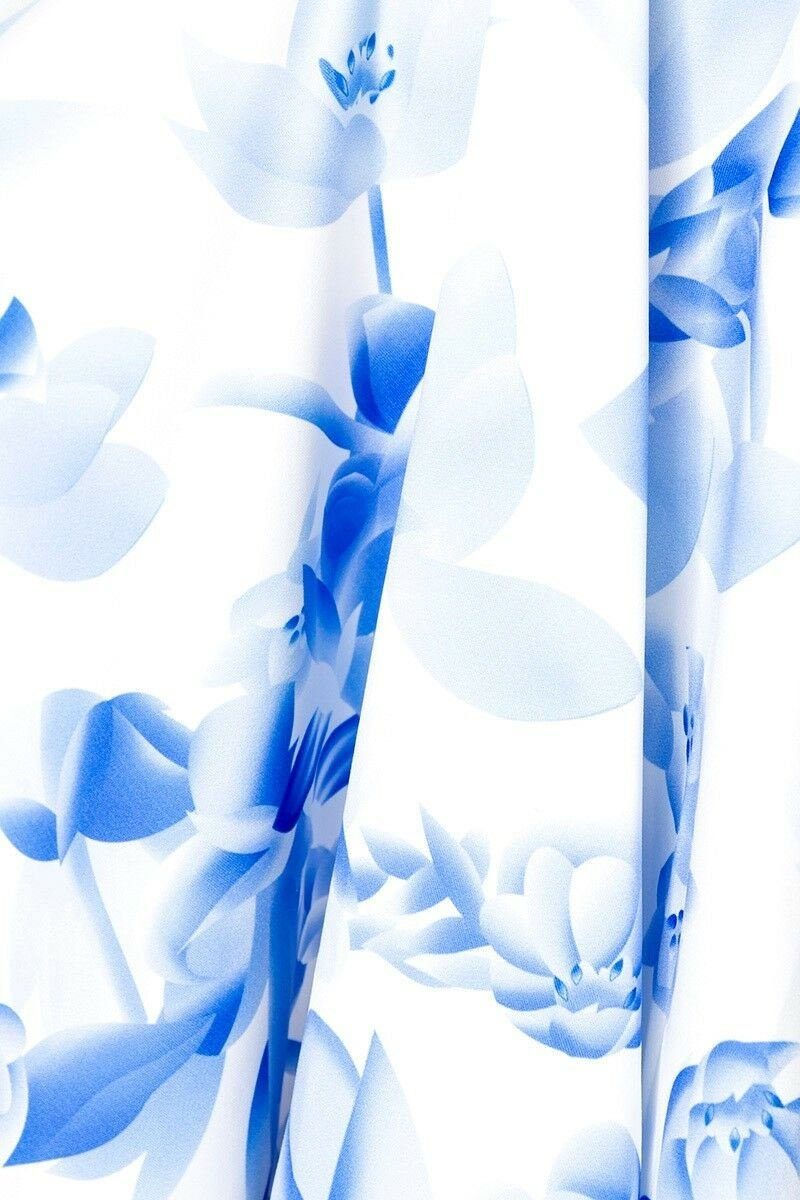 A-Linie Sommerkleid Cocktailkleid Blumendruck, Minikleid weiß in blau Minikleid