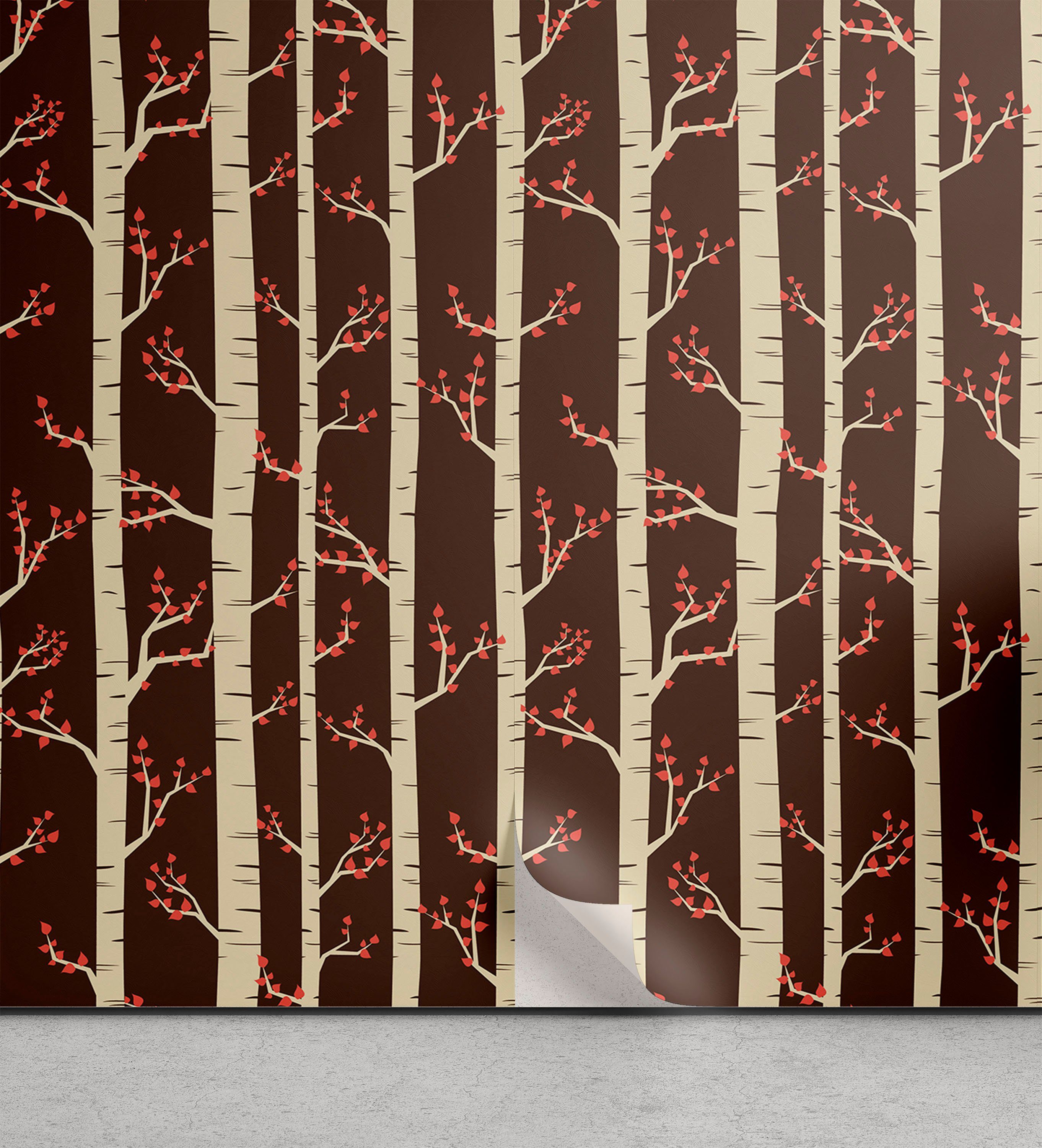 Abakuhaus Vinyltapete selbstklebendes Wohnzimmer Küchenakzent, Wald Birken im Herbst
