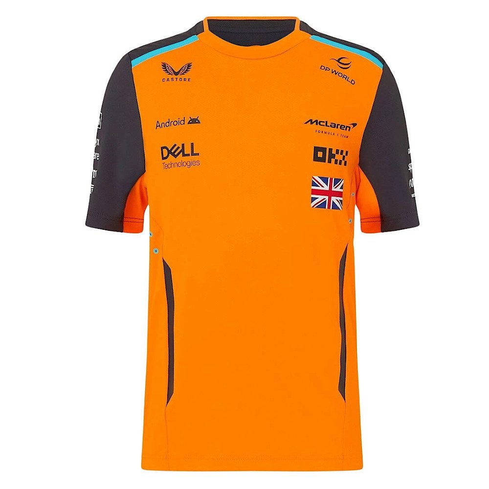 Castore T-Shirt McLaren Norris Formel 1 T-Shirt Kinder Set Up Motorsport Sportshirt Kindertrikot im original Fahrerdesign mit Logos