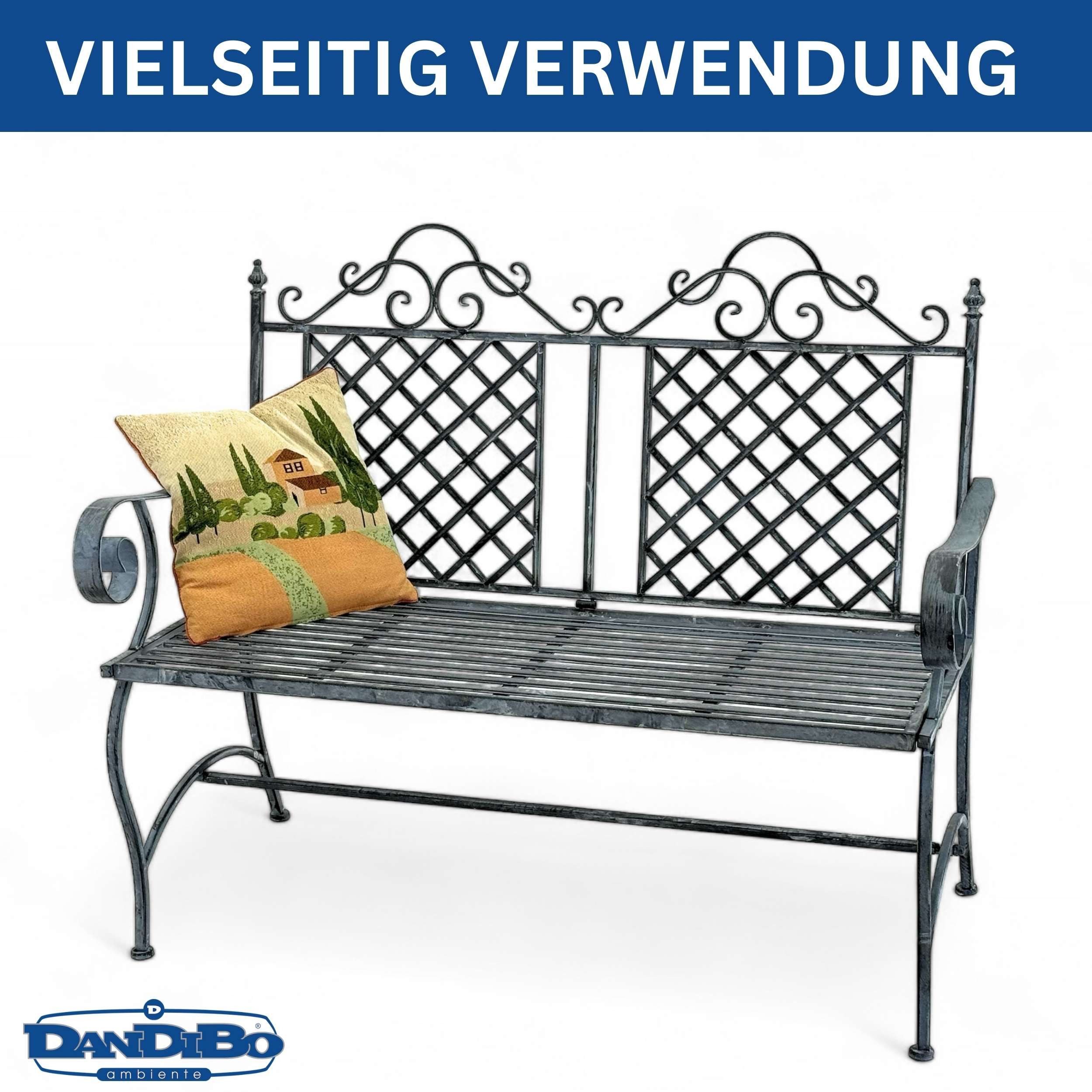 DanDiBo Gartenbank Wetterfest 2 Sitzer Metall Grau 120 cm Sitzbank Eisen Bank, Garten Antik Parkbank Metallbank Weiß mit Rückenlehne und Armlehne