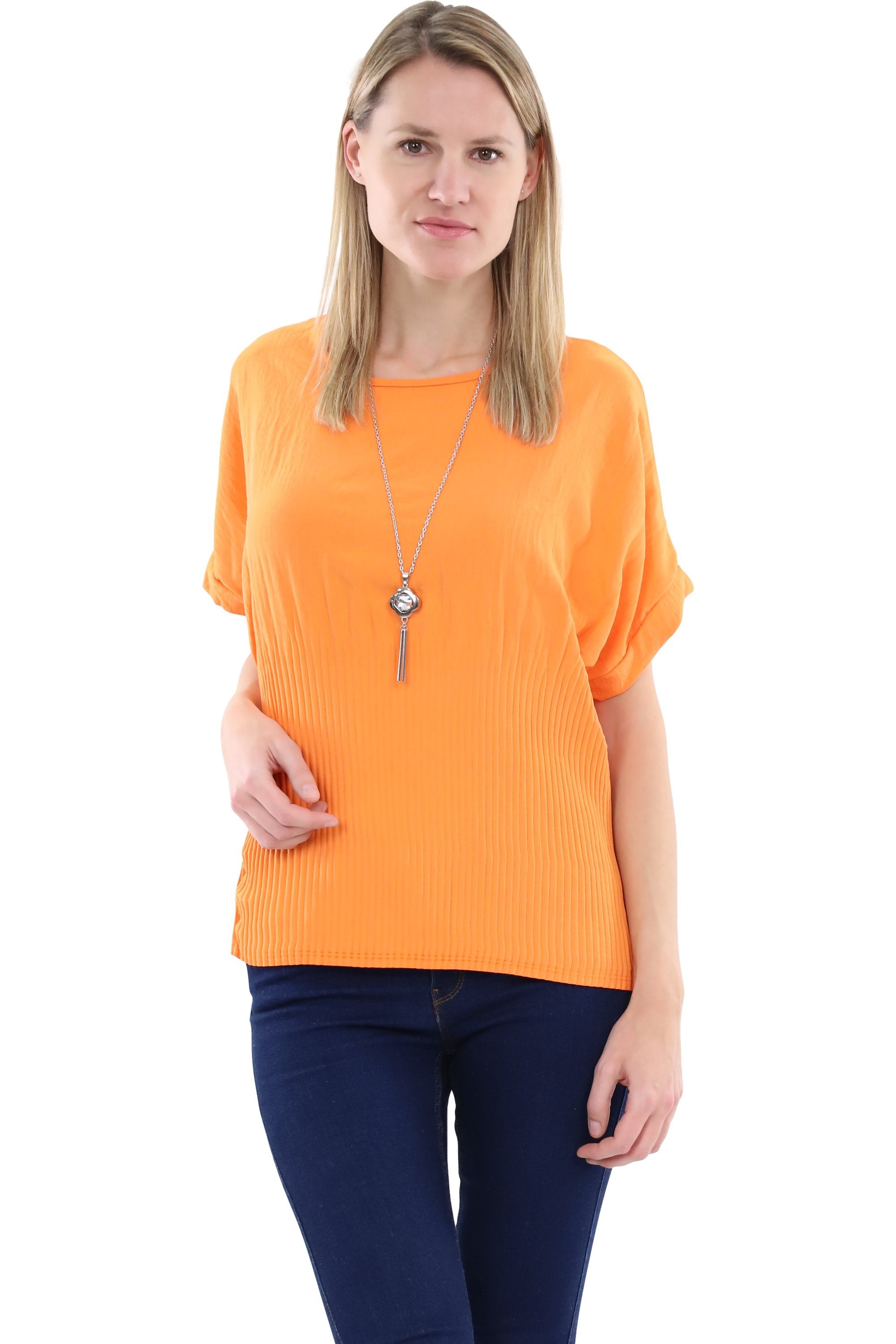 malito more than fashion Schlupfbluse malito Damen Bluse mit Halskette, Oberteil mit modischer Raffung, Bluse mit Halskette