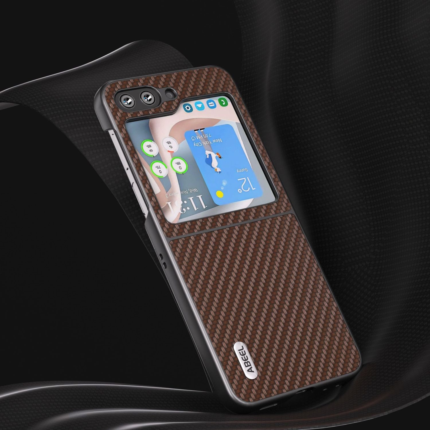 Wigento Handyhülle Für Samsung Galaxy Z Flip5 5G Carbon Textur Schutzhülle Dunkelbraun