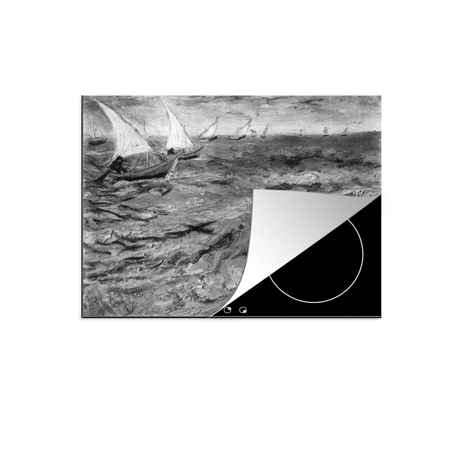 MuchoWow Herdblende-/Abdeckplatte Segelboote - Vincent van Gogh - Schwarz - Weiß, Vinyl, (1 tlg), 59x52 cm, Ceranfeldabdeckung für die küche, Induktionsmatte