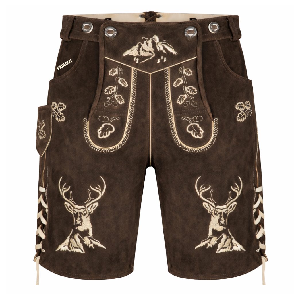 PAULGOS Trachtenhose Herren Lederhose Kurz mit Trägern 100% Echtleder - HK4