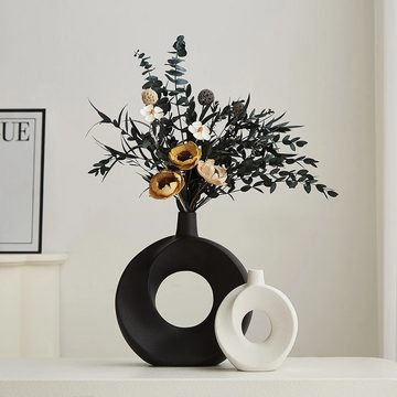 HIBNOPN Dekovase Keramik Vase Blumenvasen aus Keramik für Wohnungsdeko Deko Schwarz (1 St)