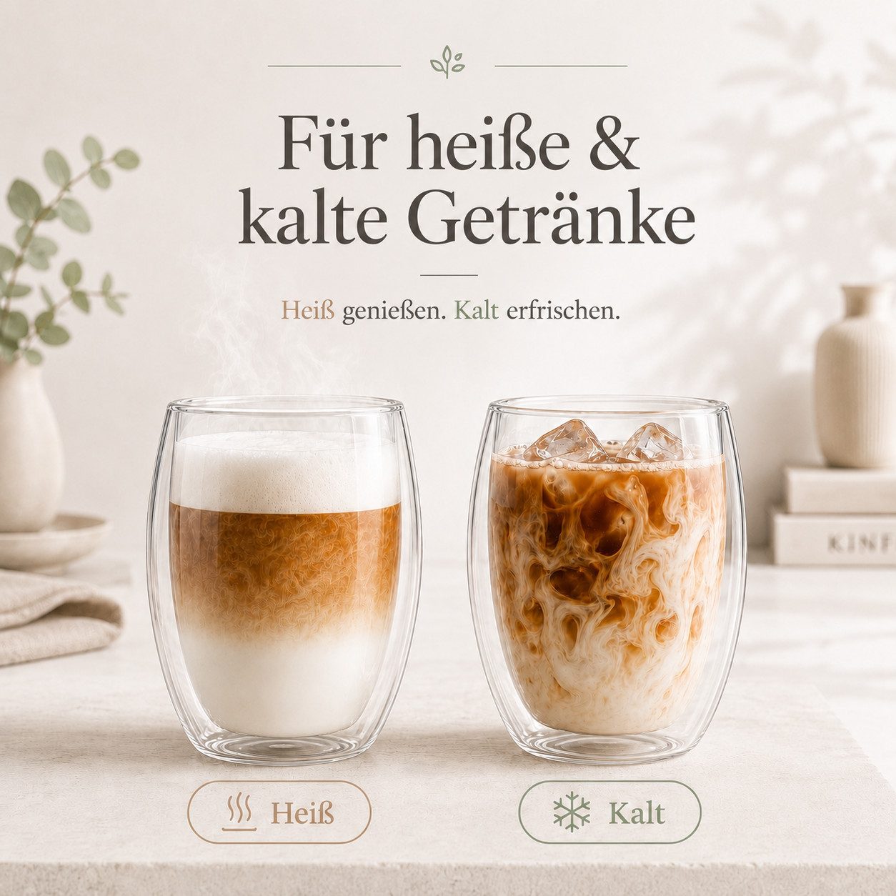 LAPRESO Latte-Macchiato-Glas Doppelwandig, Thermogläser Kaffeegläser Set 350 & 450 ml, 6-tlg., Borosilikatglas, 6er Set, 4x Latte Art Schablonen – Bild 5 von 5