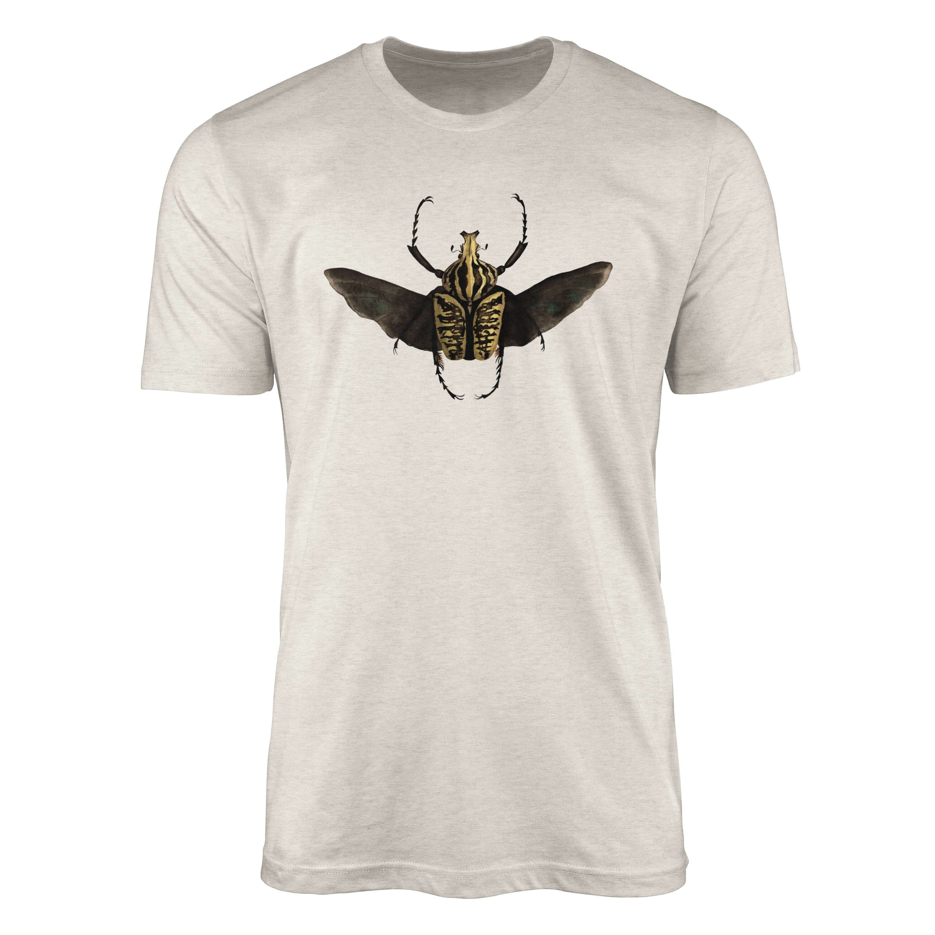 100% authentisch! Sinus Art T-Shirt Herren Shirt Bio-Baumwolle (1-tlg) Organic 100% Farbe Motiv Aquarell Ökomode Nachhaltig Käfer T-Shirt