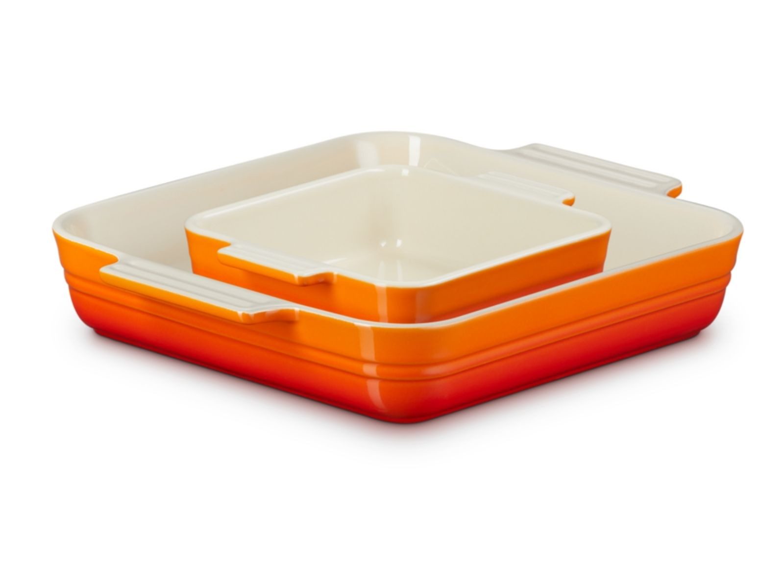 LE CREUSET Auflaufform Auflaufform Klassik quadratisch ofenrot 14/23cm Set 2tlg, Steinzeug