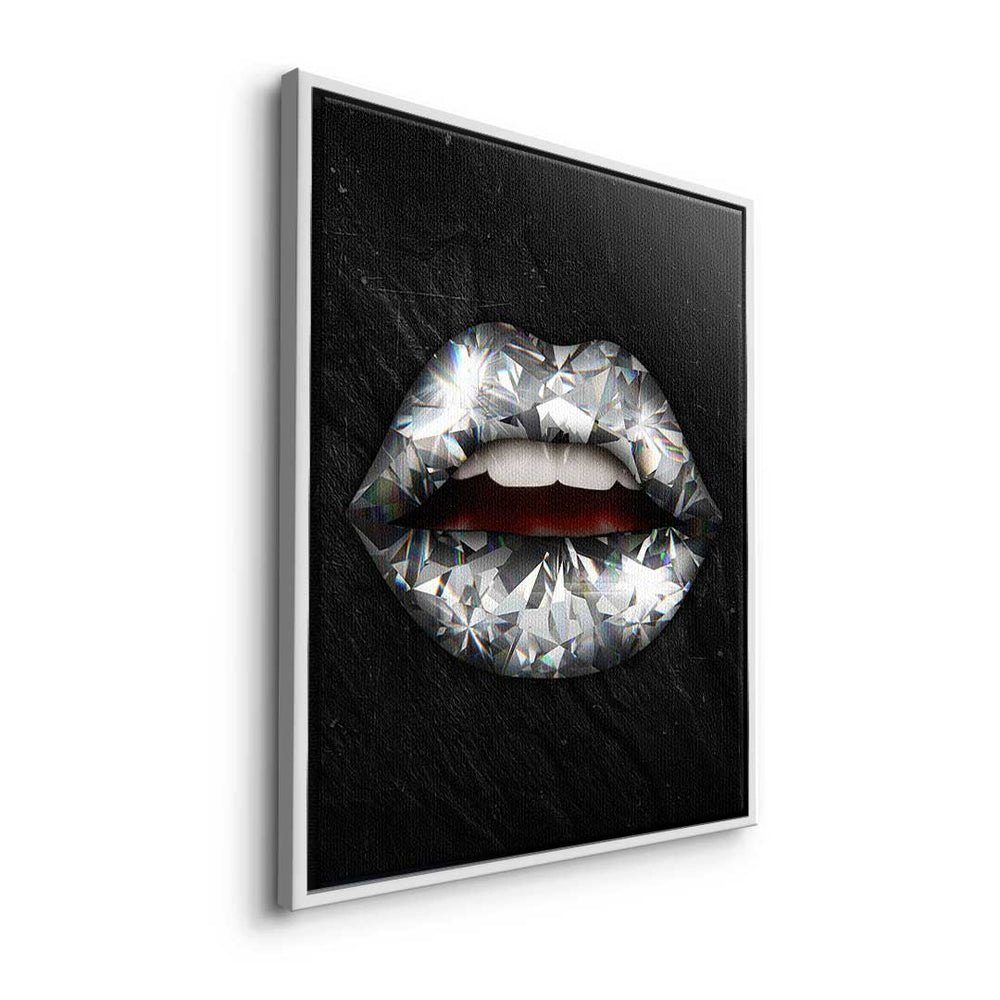 DOTCOMCANVAS® Pop Diamant schwarzer Rahmen modernes - X - Wandbil Art Leinwandbild Leinwandbild, - Lippen Premium