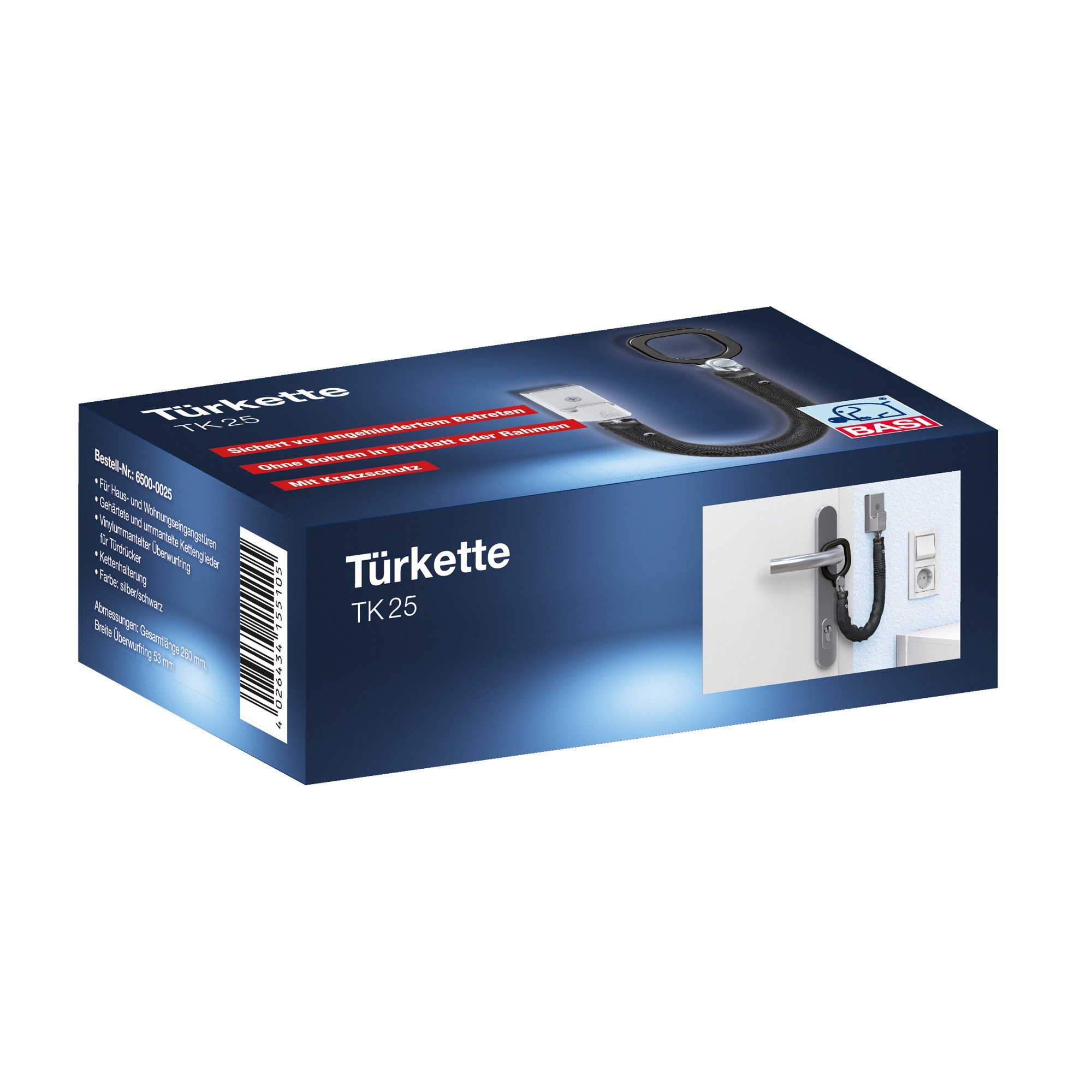 BASI Türkette Türspaltsperre, (Packung), Kratzschutz, gehärtete Stahlkette & Ummantelung, Kettenlänge 260 mm