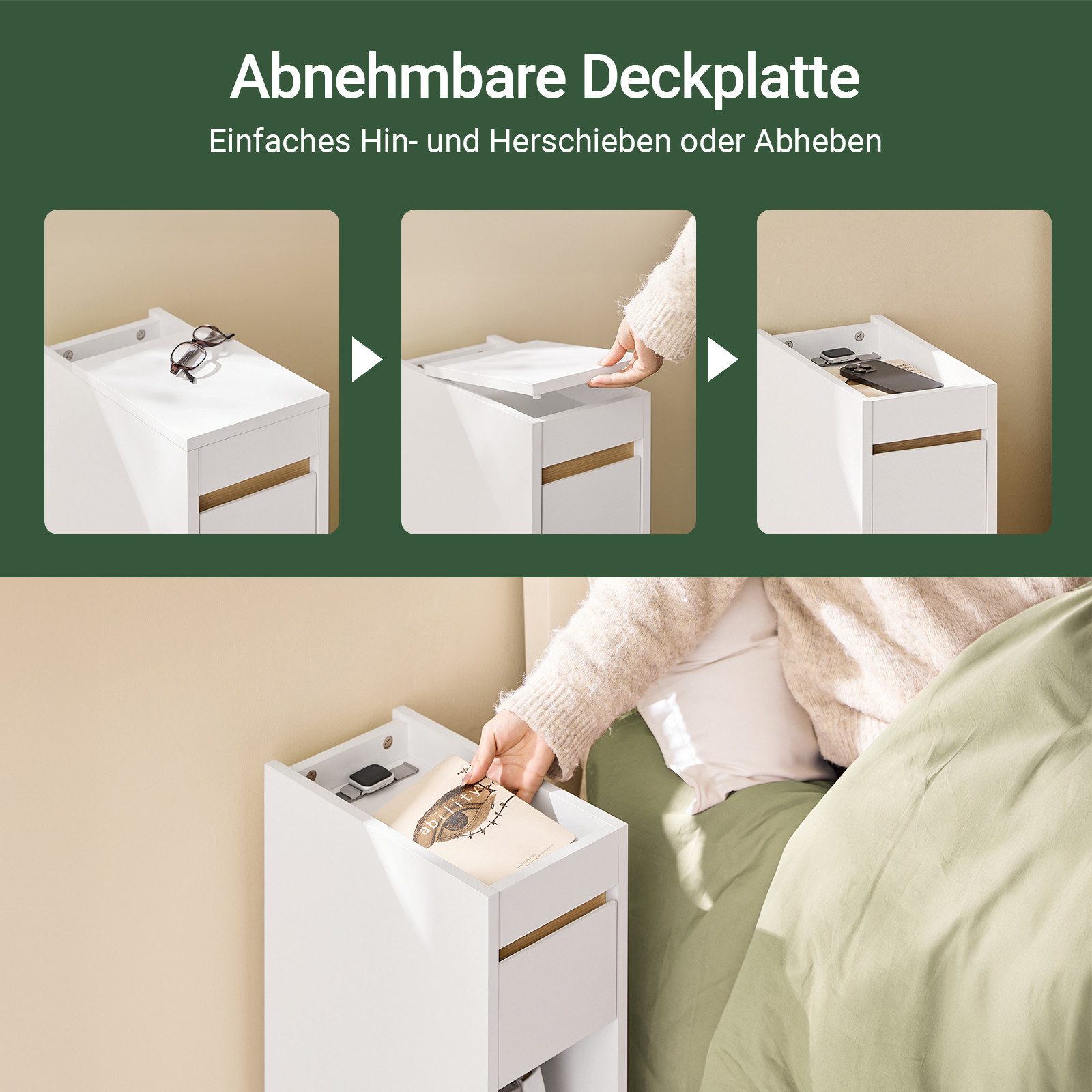 SoBuy Nachttisch FBT163, (1-St), Beistelltisch schmal, Nachtschrank Sofatisch, offenes Fach