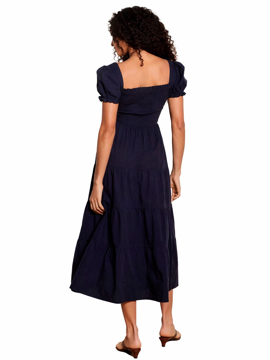 Apricot Druckkleid Midi-Kleid aus Baumwolle mit Stufenrock