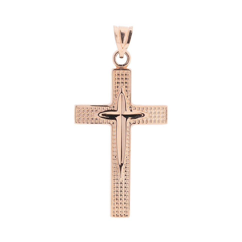 Golders Kettenanhänger Kreuz Anhänger aus 585 Rotgold mit Textur (1-tlg), 585 Rotgold Goldschmuck