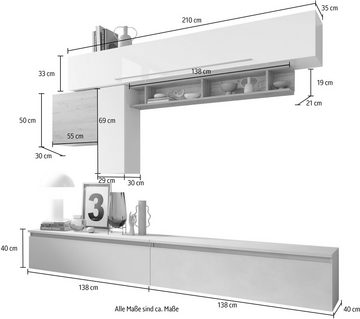 INOSIGN Wohnwand INFINITY, 6tlg. Breite 262 cm, Höhe variabel, Schrankw., (2x Lowboard, (6-St), Hängeschrank mit Griff, Hängeschrank, Hängewürfel, Wandregal)