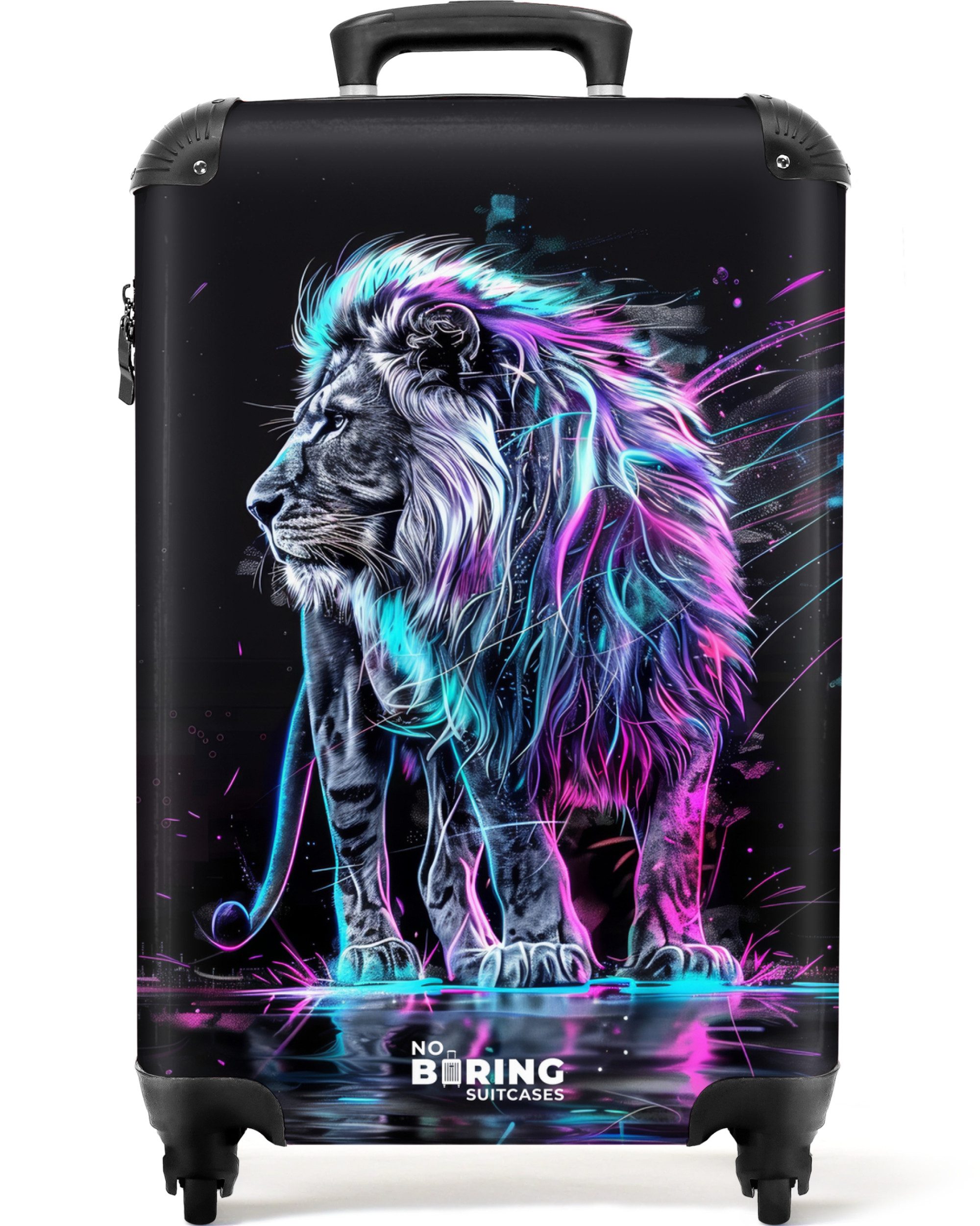 NoBoringSuitcases.com© Kinderkoffer Löwe - Cyberpunk - Mystisch 55x35x20cm, 4 Rollen, Reisetasche mit Rollen, Чемоданы Handgepäck Flugzeug