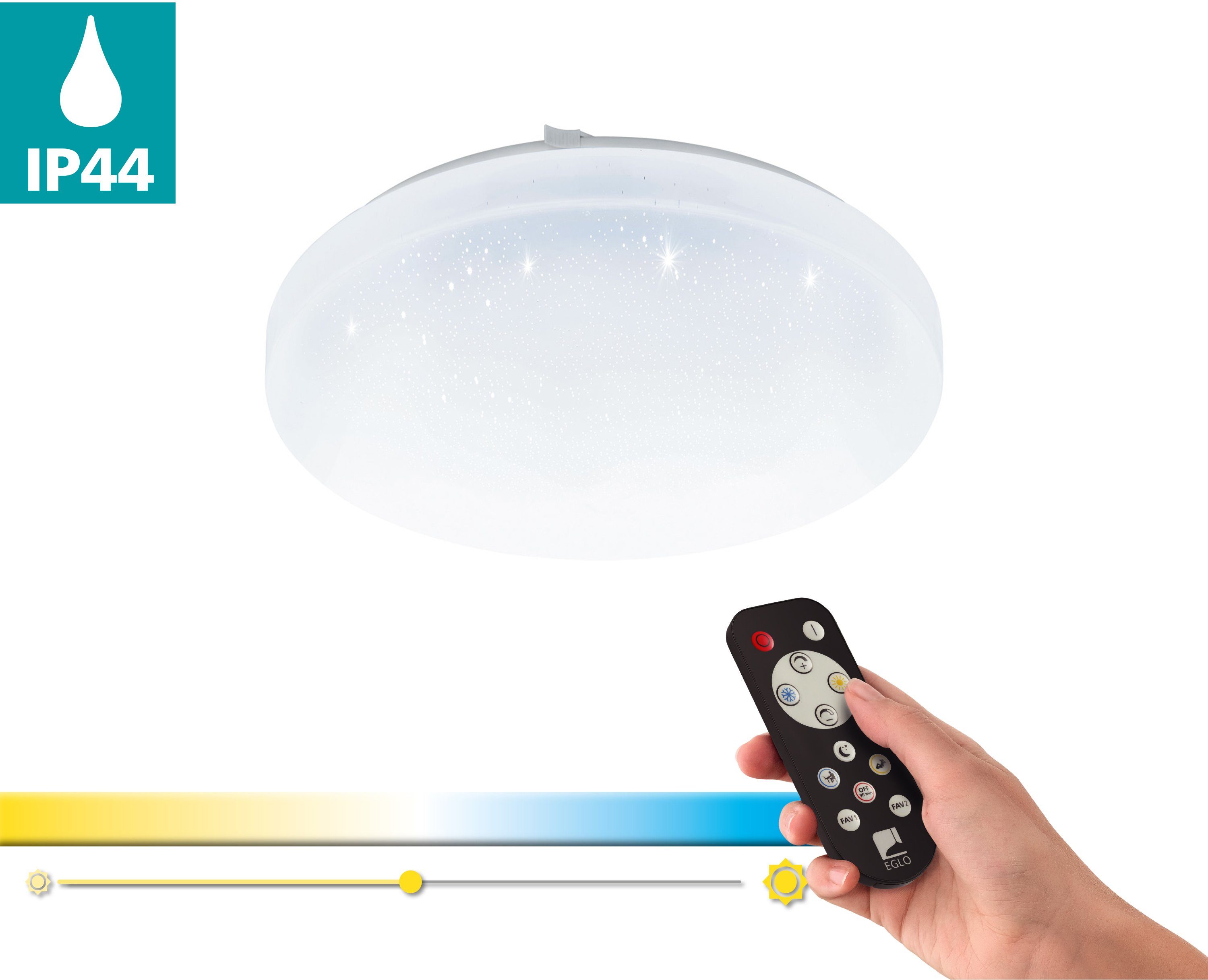 oberste Seite EGLO Deckenleuchte FRANIA-A, / Nachtlichtfunktion, cm weiß Ø Fernbedienung / x 30 Extra-Warmweiß, Kaltweiß, (je fest inkl. LED-Platine H5,5 / x Warmweiß, Tageslichtweiß, integriert, Timerfunktion, 19W) 1 LED Neutralweiß